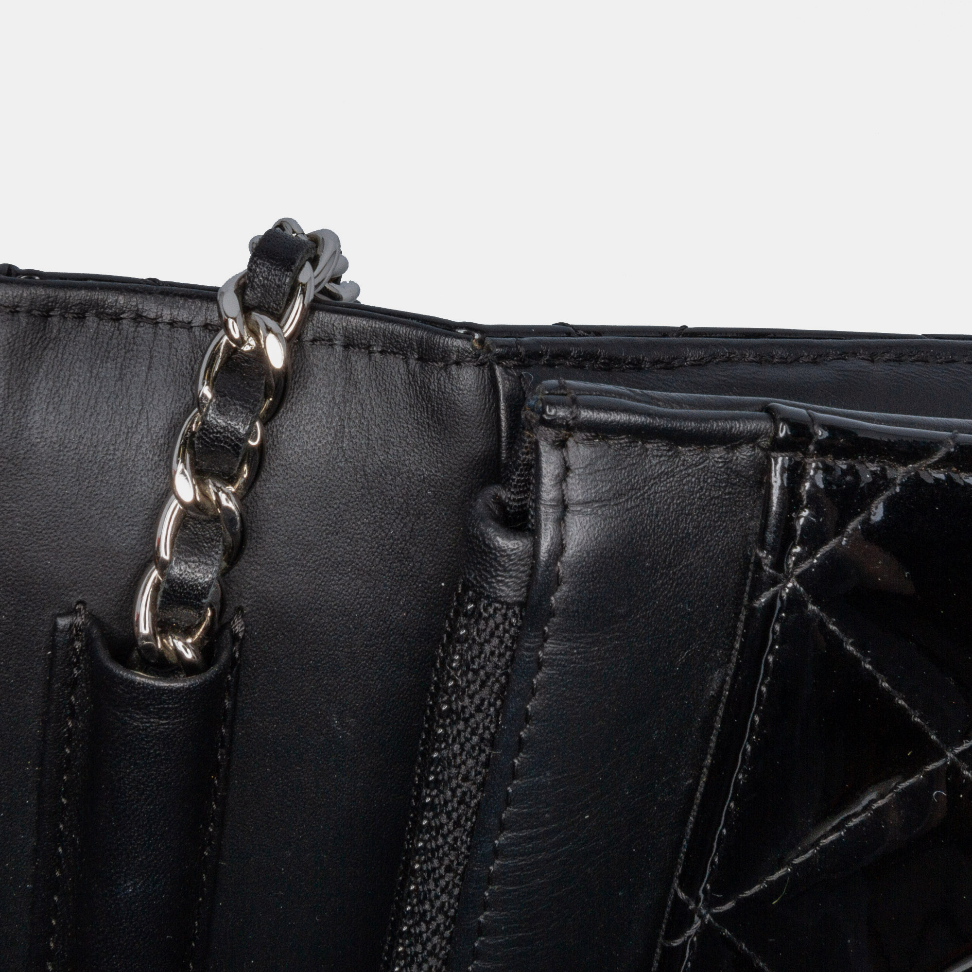 Chanel Black CC Quilted Patent Wallet On Chain 