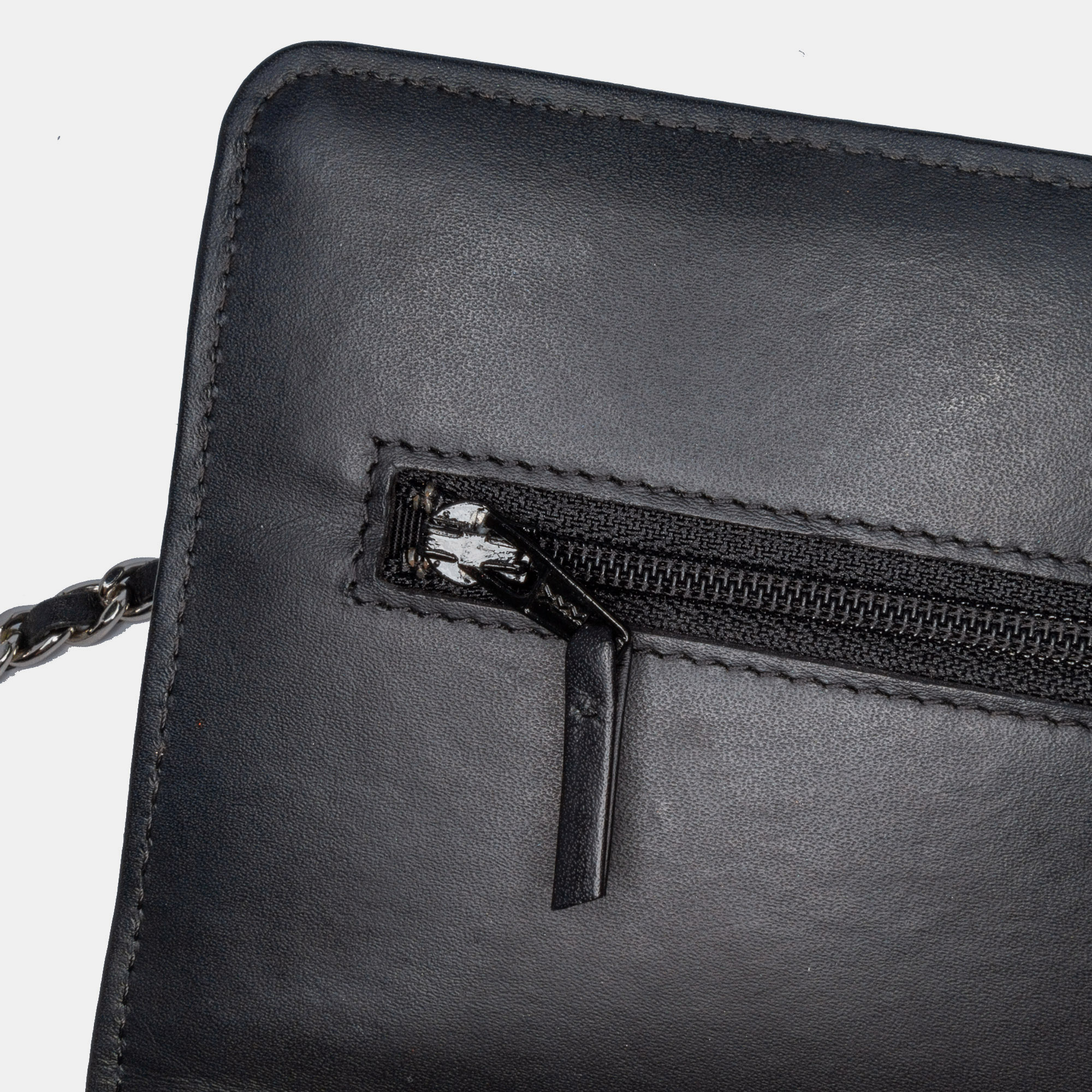 Chanel Black CC Quilted Patent Wallet On Chain 
