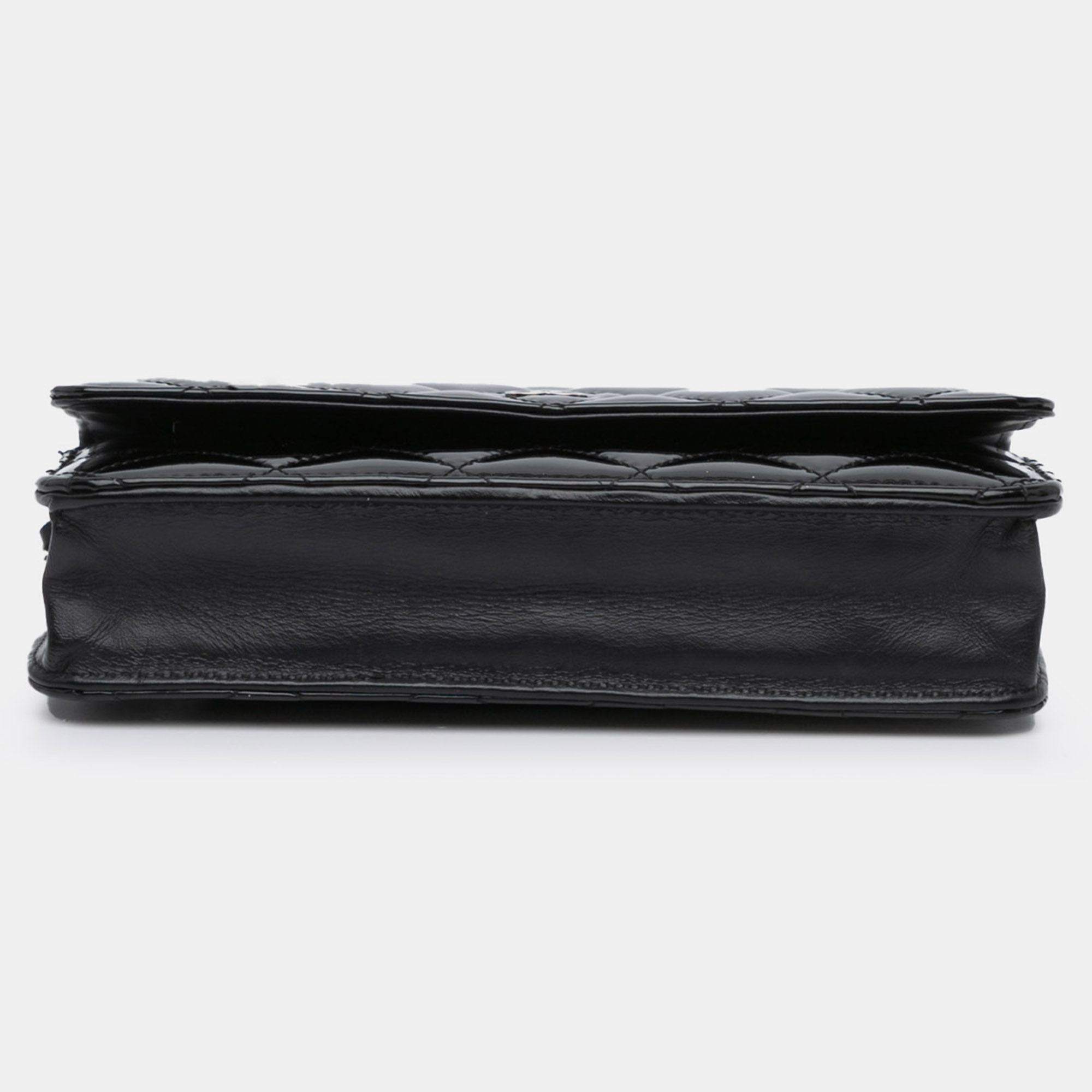 Chanel Black CC Quilted Patent Wallet On Chain 