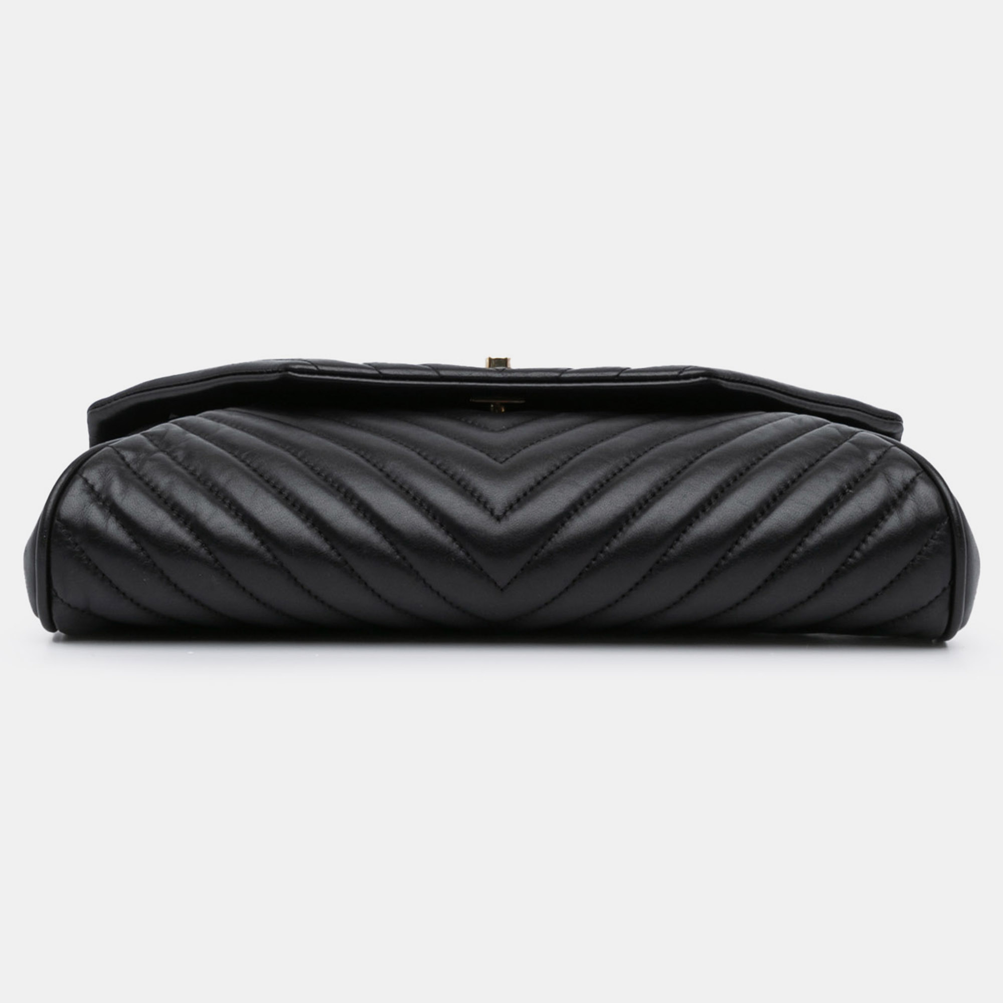Chanel Black Chevron Lambskin Fold Up Again Clutch 