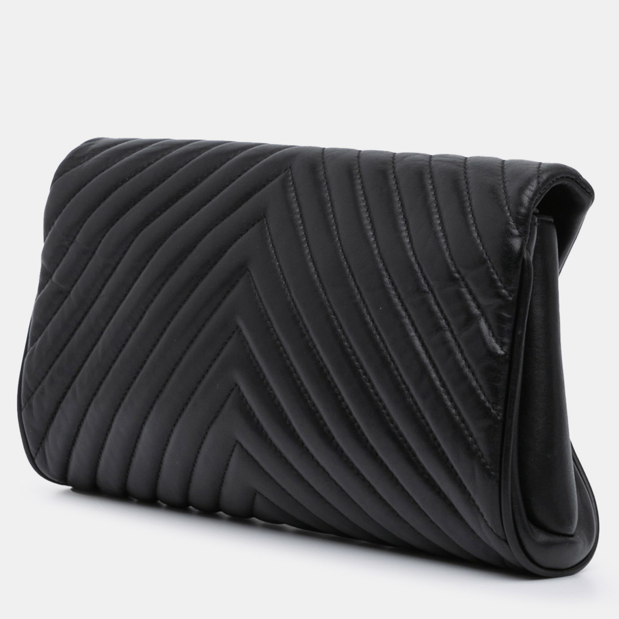 Chanel Black Chevron Lambskin Fold Up Again Clutch 