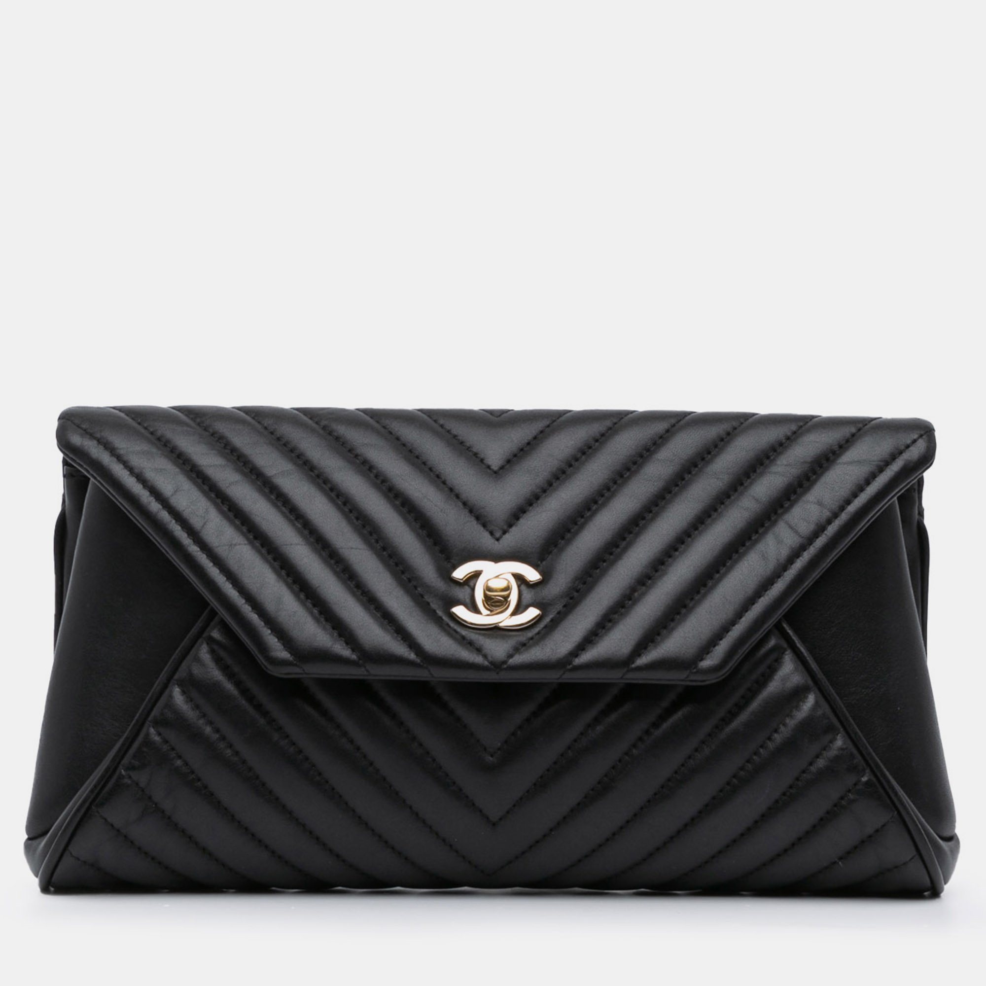 

Chanel Black Chevron Lambskin Fold Up Again Clutch