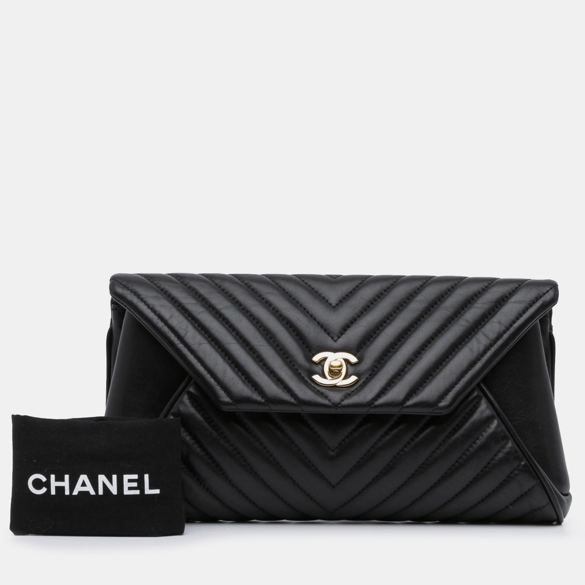 Chanel Black Chevron Lambskin Fold Up Again Clutch 