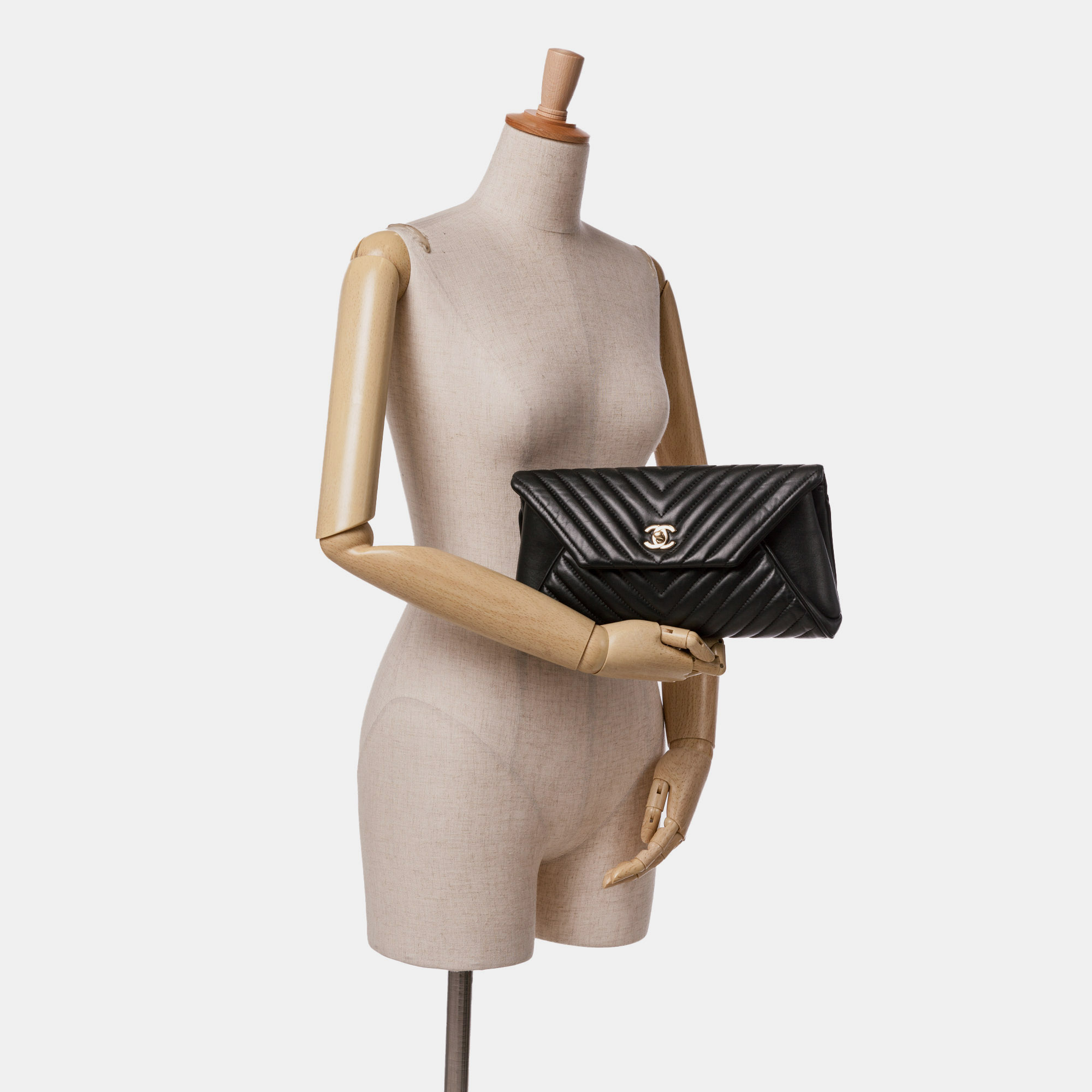 Chanel Black Chevron Lambskin Fold Up Again Clutch 