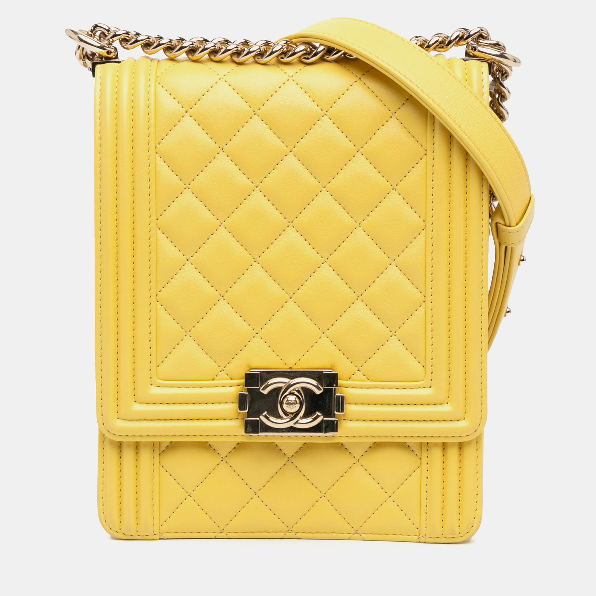 

Chanel Yellow Quilted Lambskin North South Boy Flap