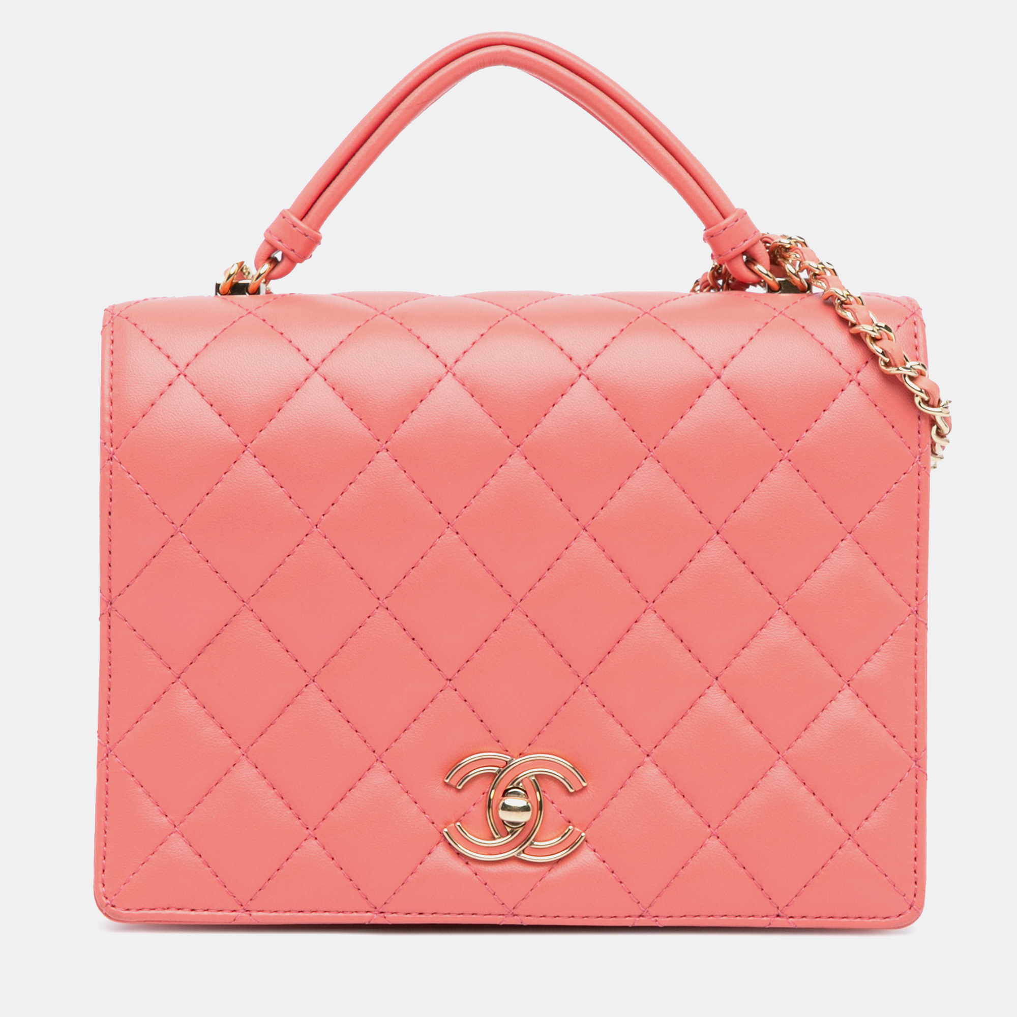 

Chanel Pink CC Quilted Lambskin Handle Tied Flap