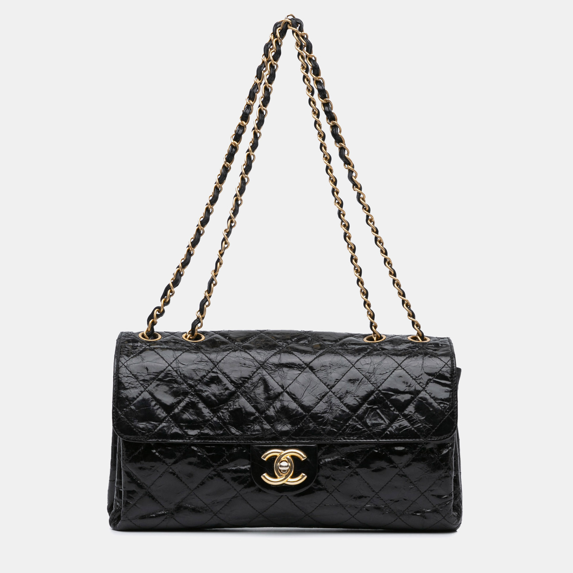 

Chanel Black Jumbo Quilted Glazed Calfskin Clams Pocket Flap