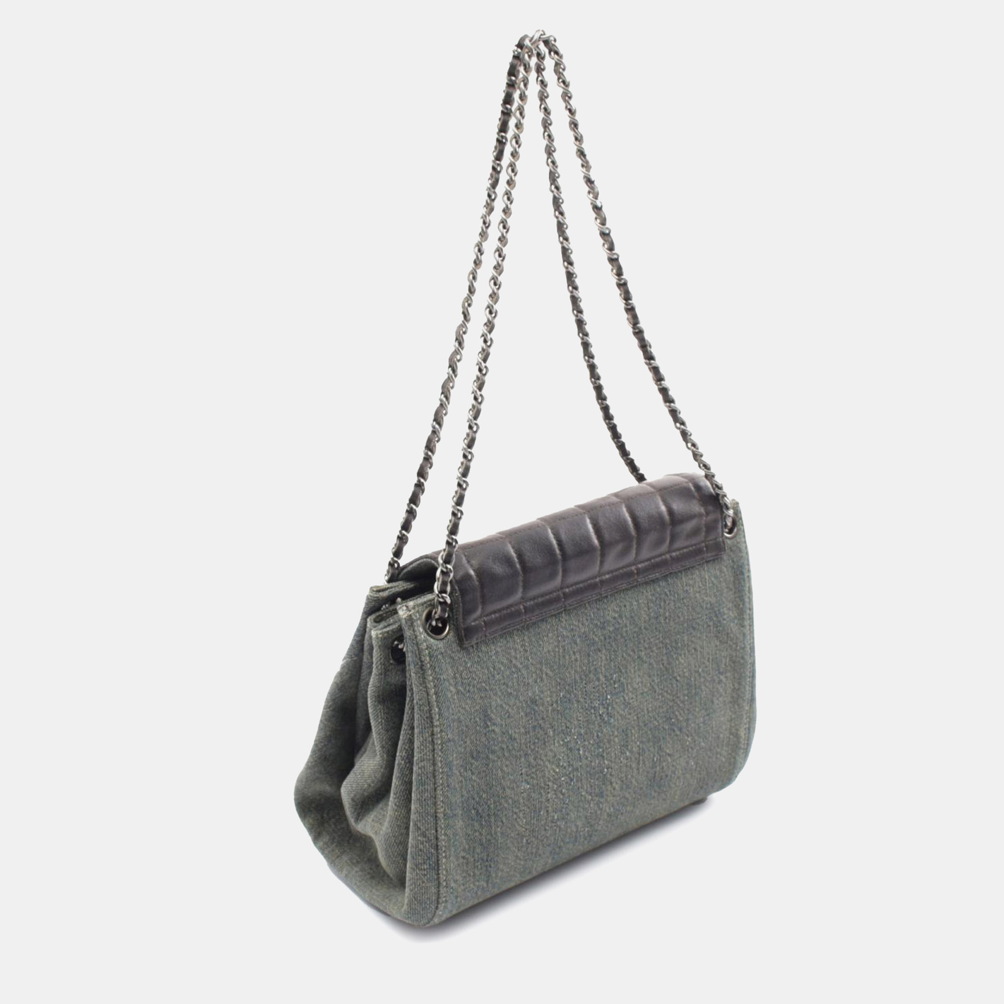 Chanel Blue Lambskin And Denim Chocolate Bar 2.55 Accordion Flap 
