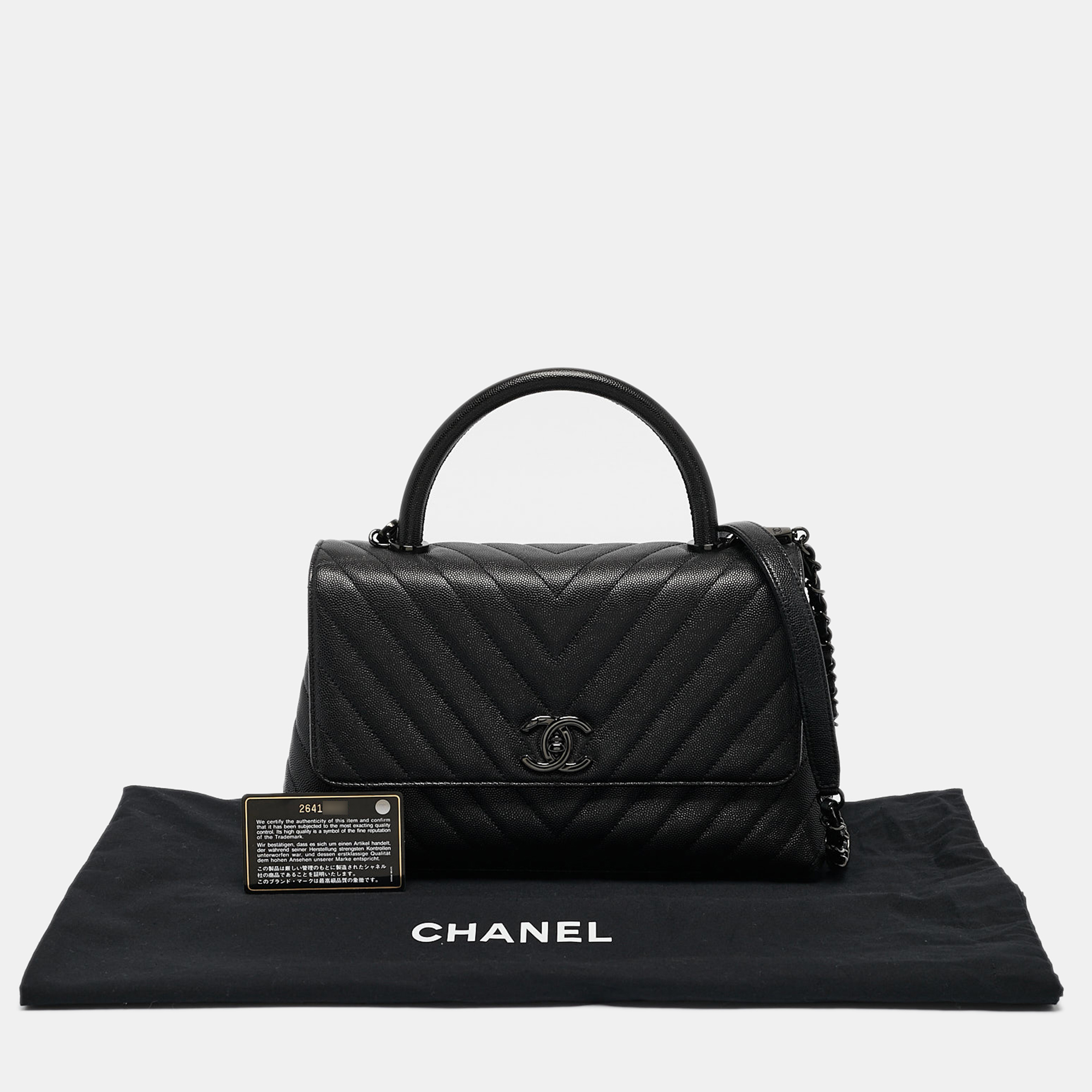 Chanel Black Chevron Caviar Leather Small Coco Top Handle Bag 