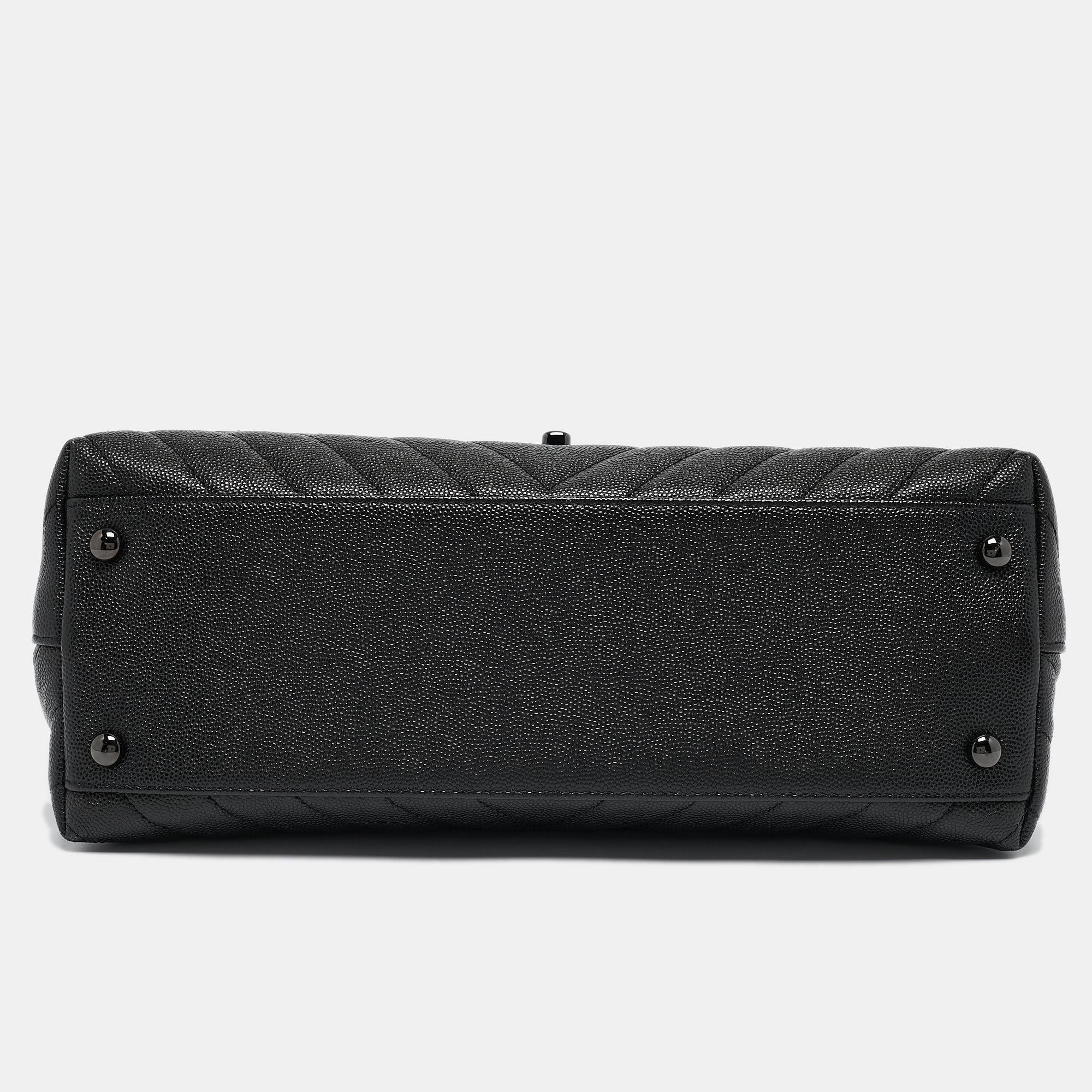 Chanel Black Chevron Caviar Leather Small Coco Top Handle Bag 