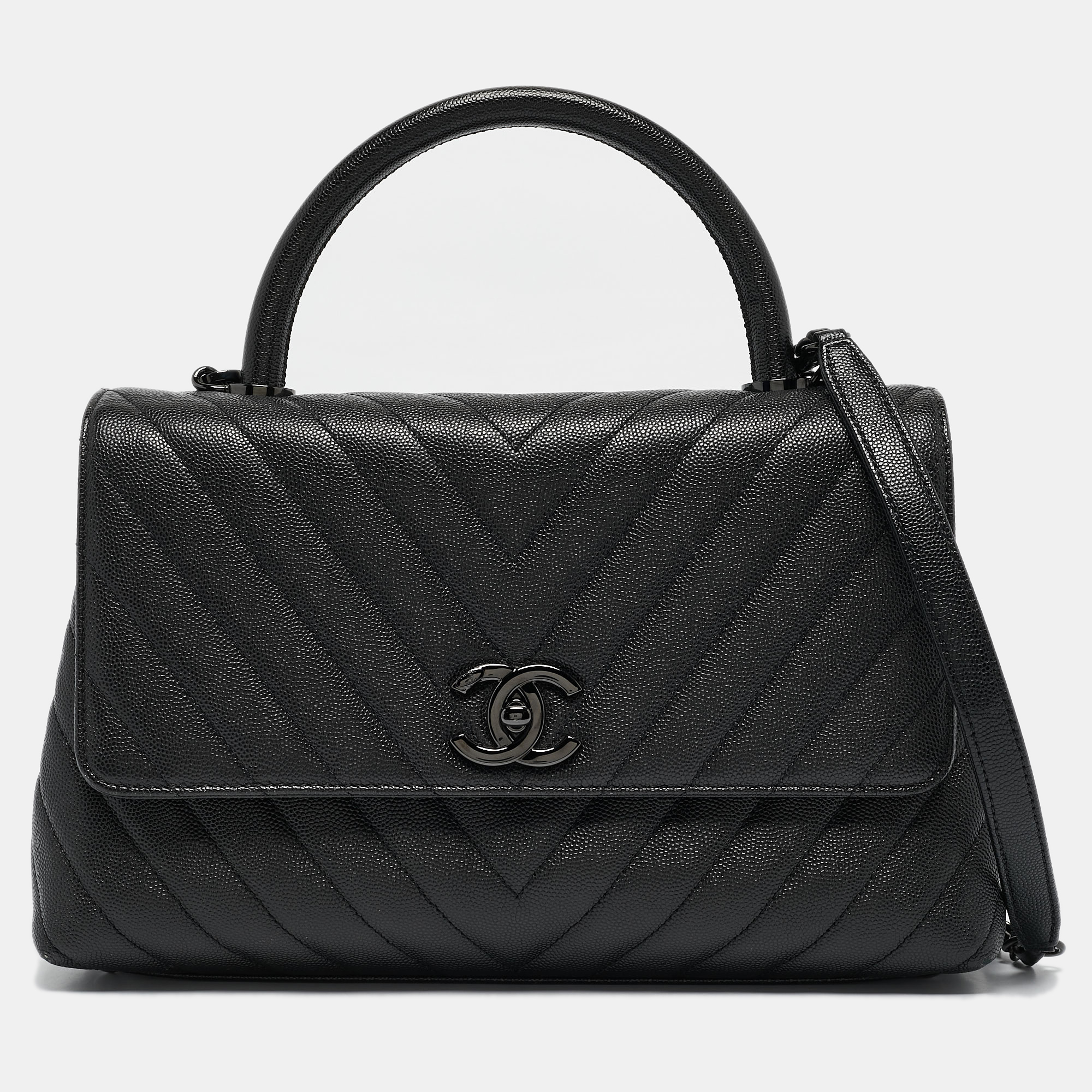 

Chanel Black Chevron Caviar Leather  Coco Top Handle Bag