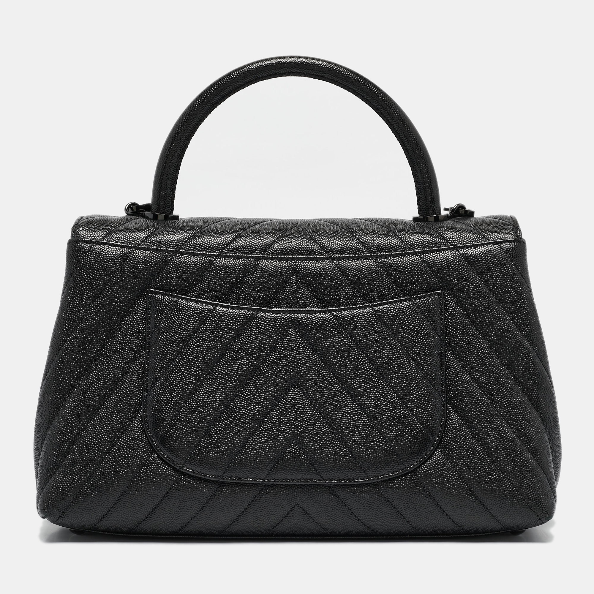 Chanel Black Chevron Caviar Leather Small Coco Top Handle Bag 