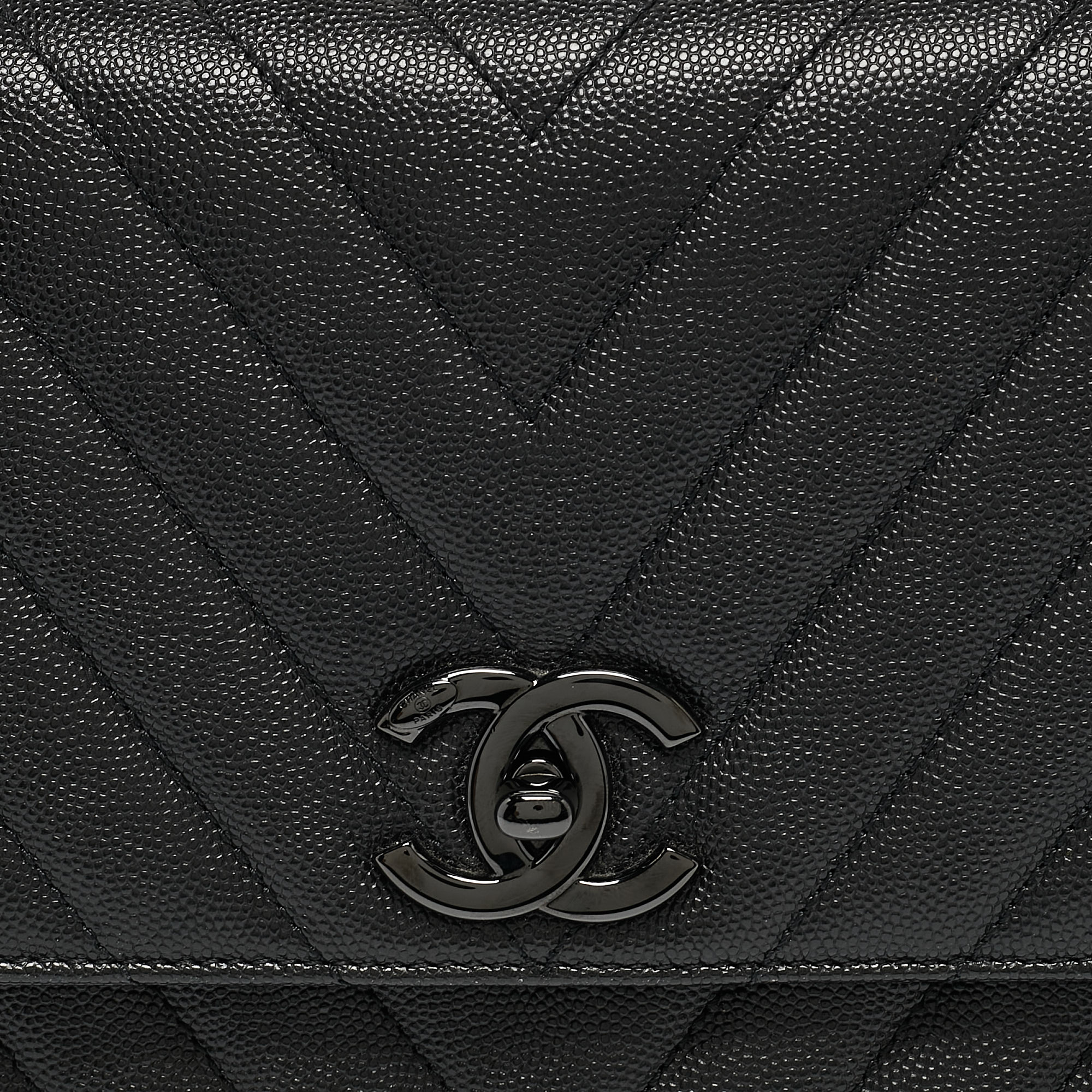 Chanel Black Chevron Caviar Leather Small Coco Top Handle Bag 