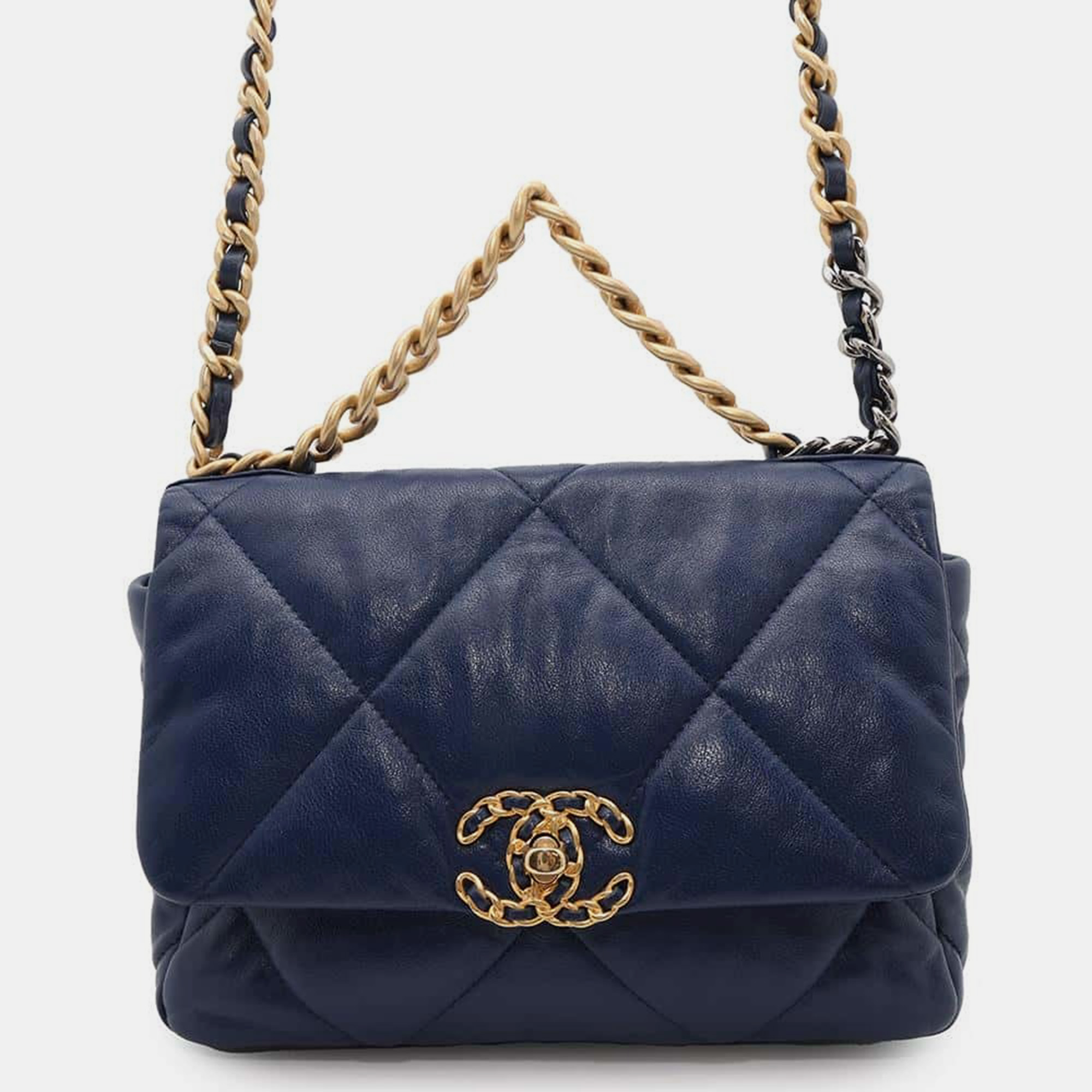 

Chanel Blue Lambskin Leather 19 Flap Chain Shoulder Bag