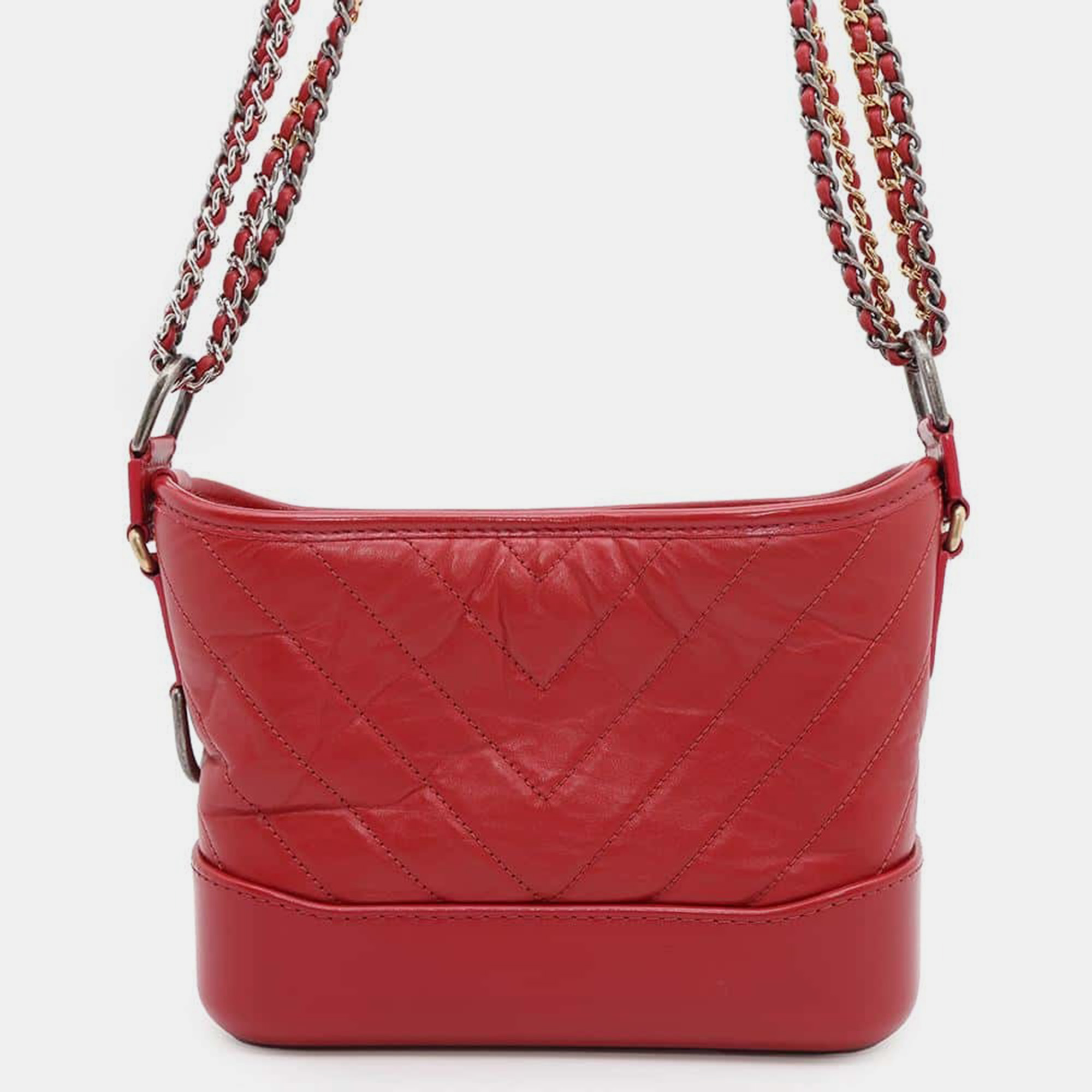 

Chanel Red Leather Gabrielle Small Hobo Chain Shoulder Bag