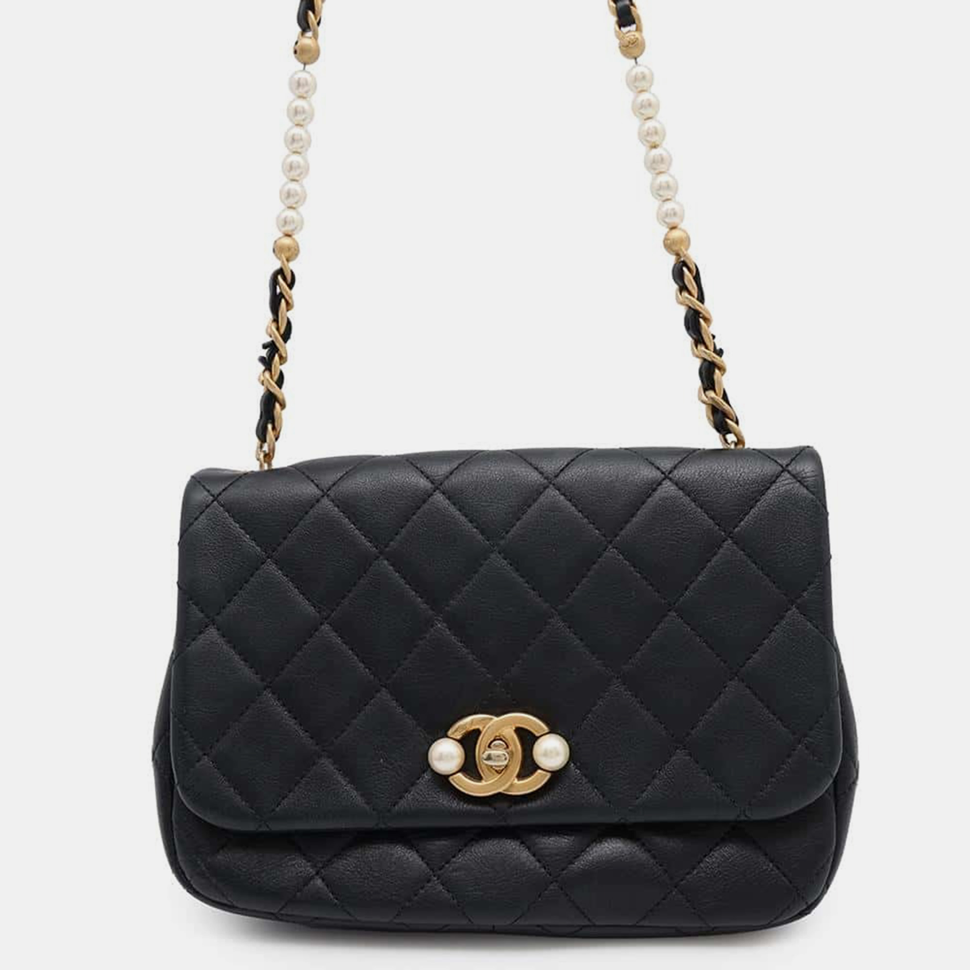 

Chanel Black Calf Leather CC Pearl Shoulder Bag