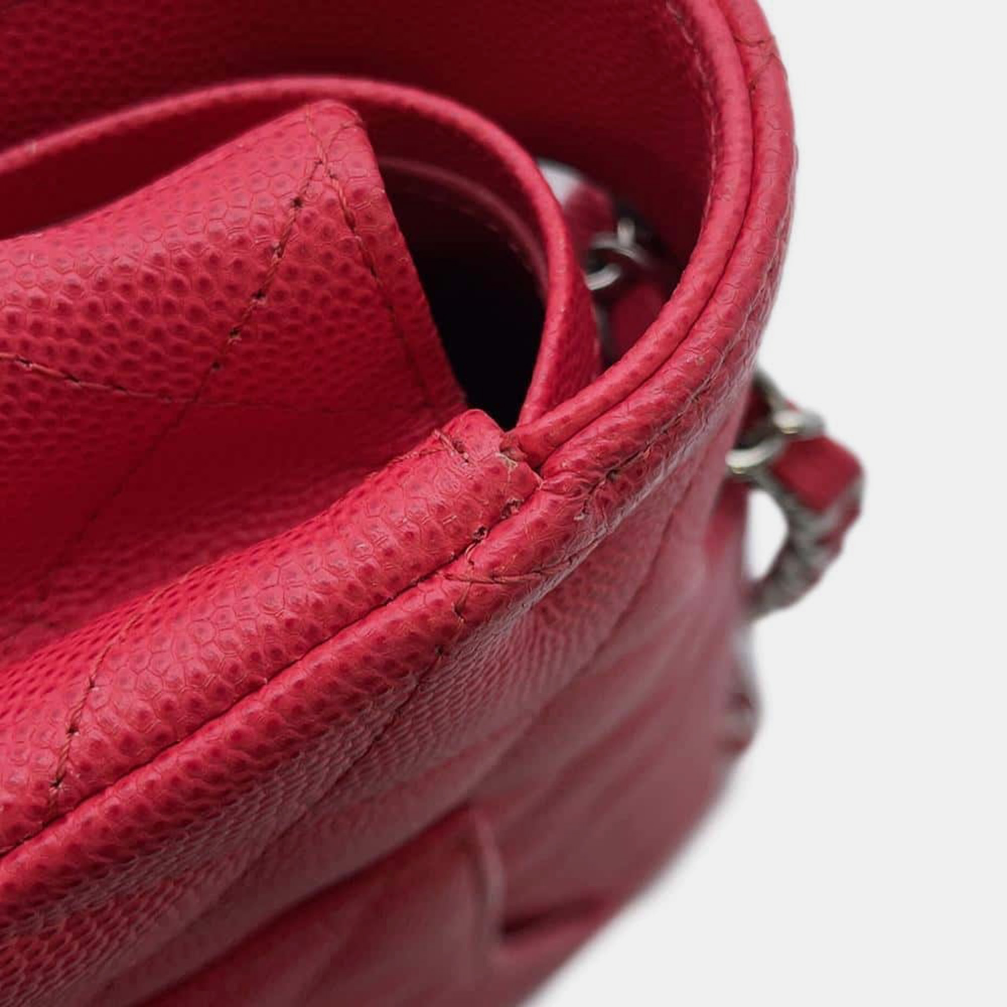 Chanel Red Caviar Leather Classic Double Flap Bag 