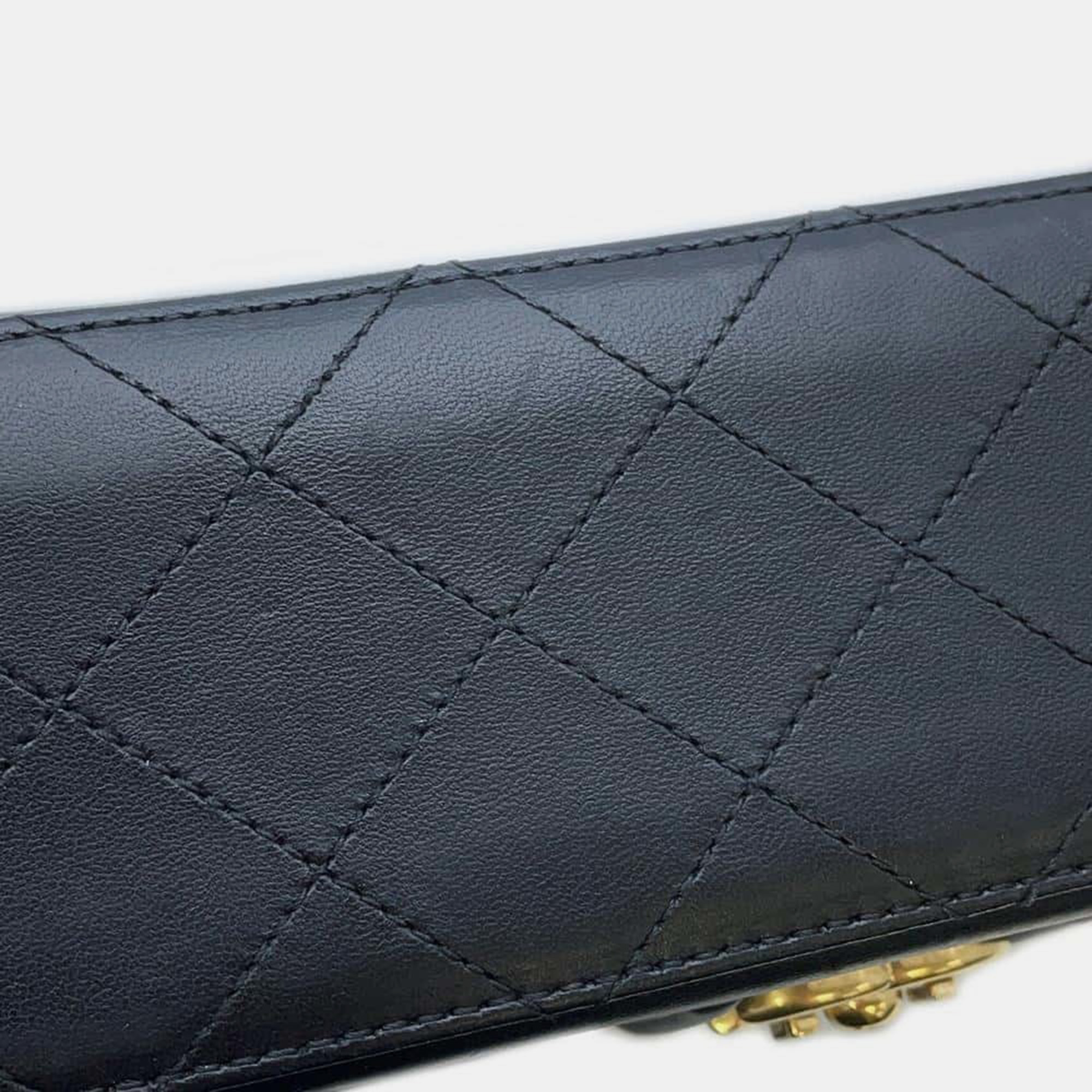 Chanel Matelasse Single Flap Chain Beige/Black Lambskin Shoulder Bag 