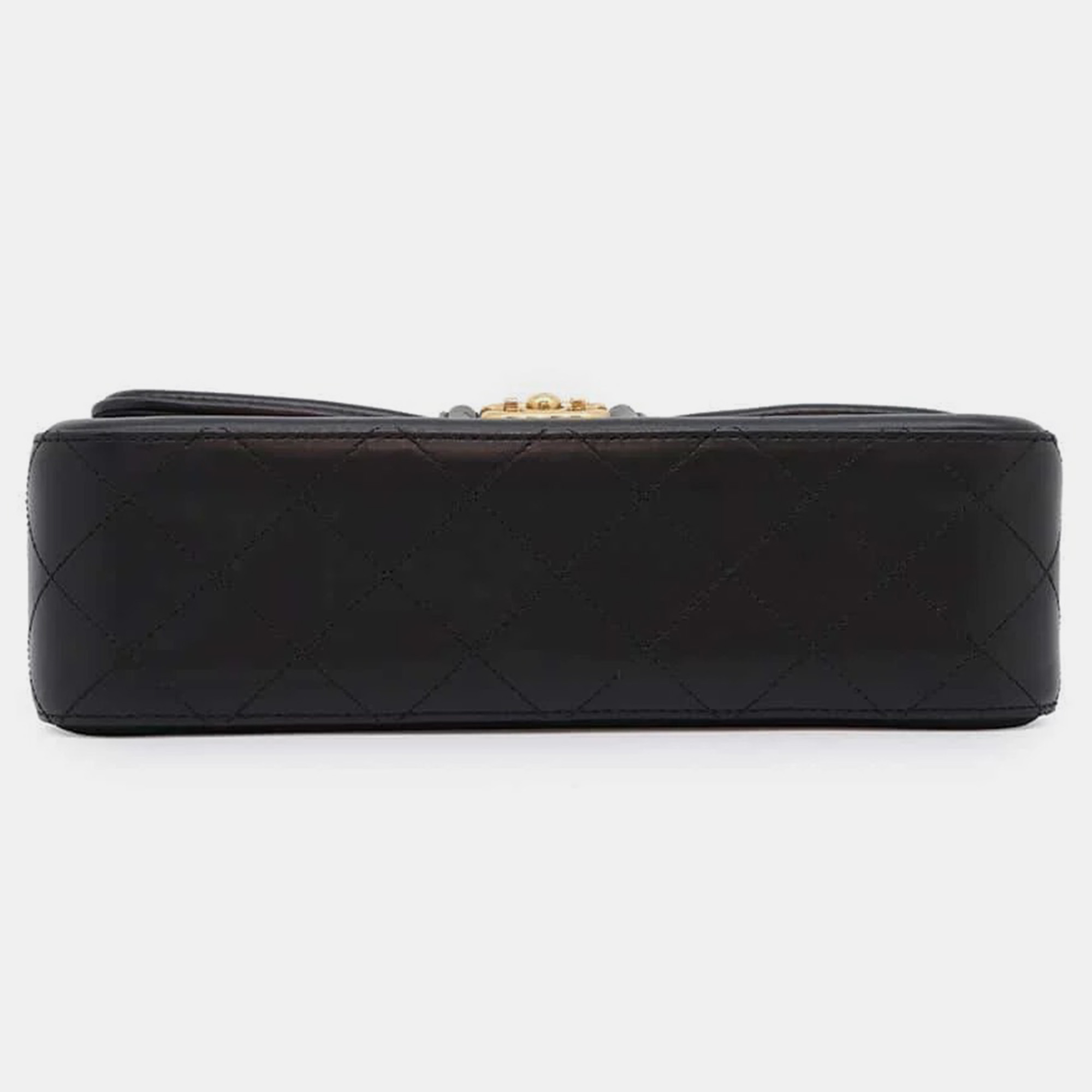 Chanel Matelasse Single Flap Chain Beige/Black Lambskin Shoulder Bag 
