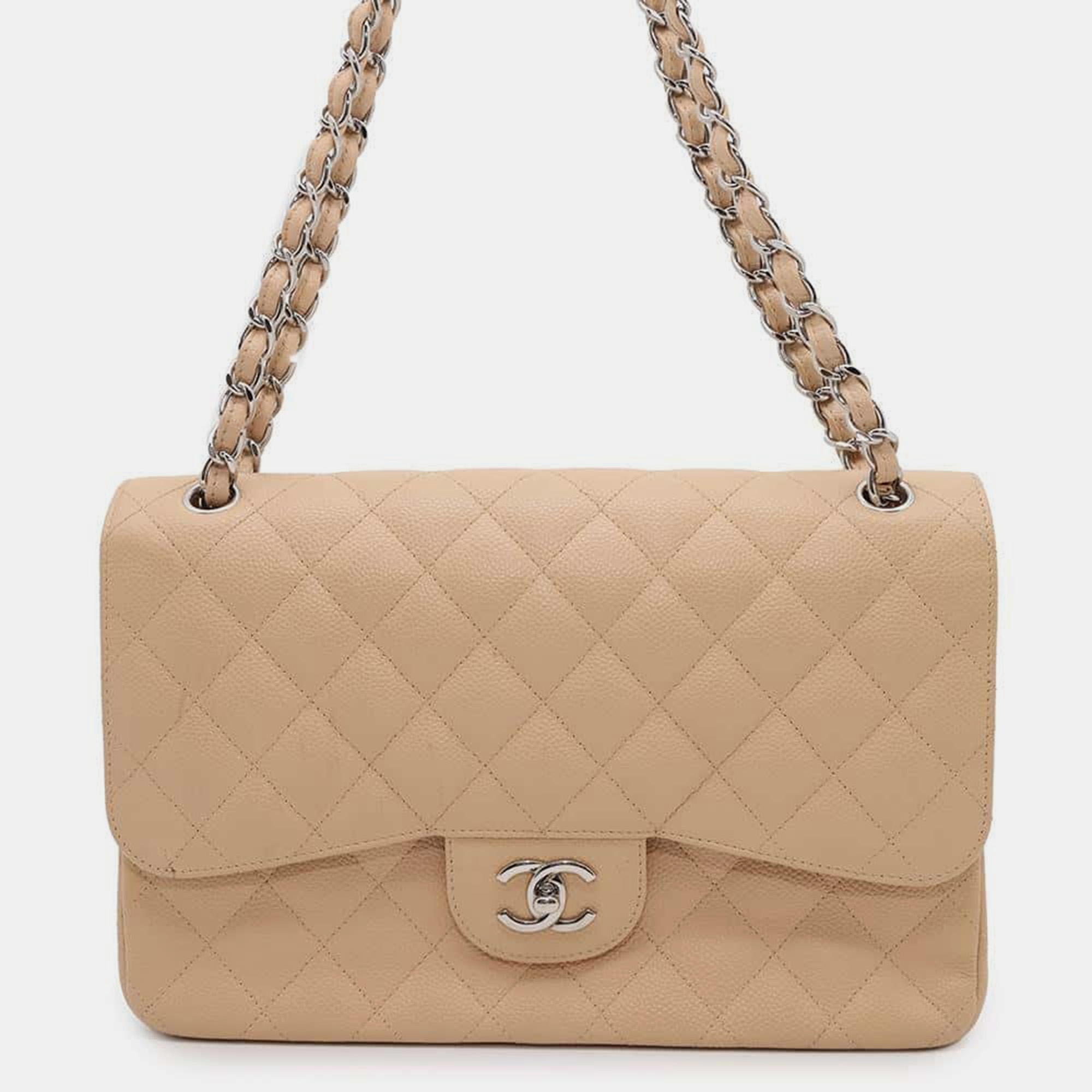 

Chanel Beige Caviar Leather Double Flap Shoulder Bag