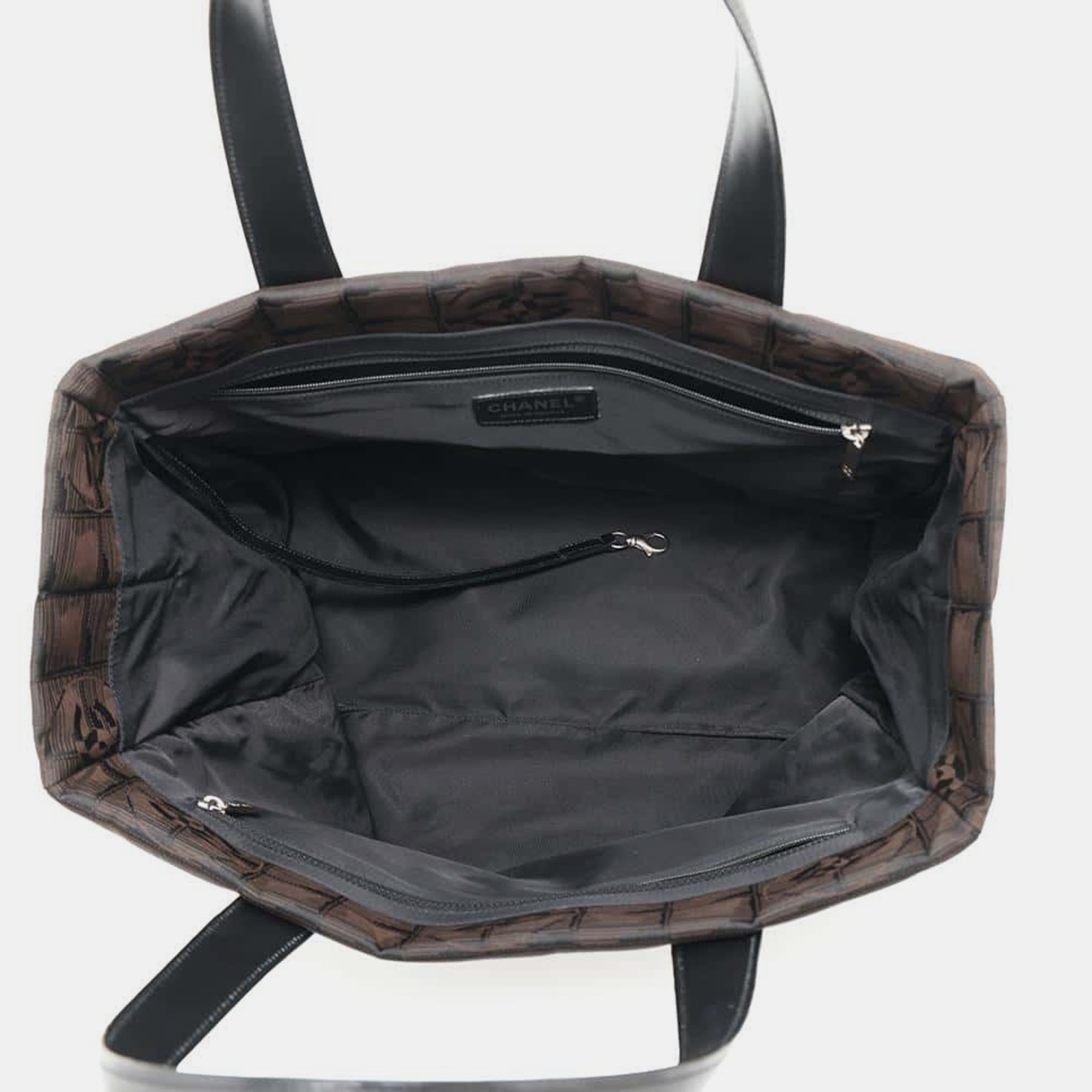 Chanel Brown/Black Nylon Leather New Travel Line Tote Bag 