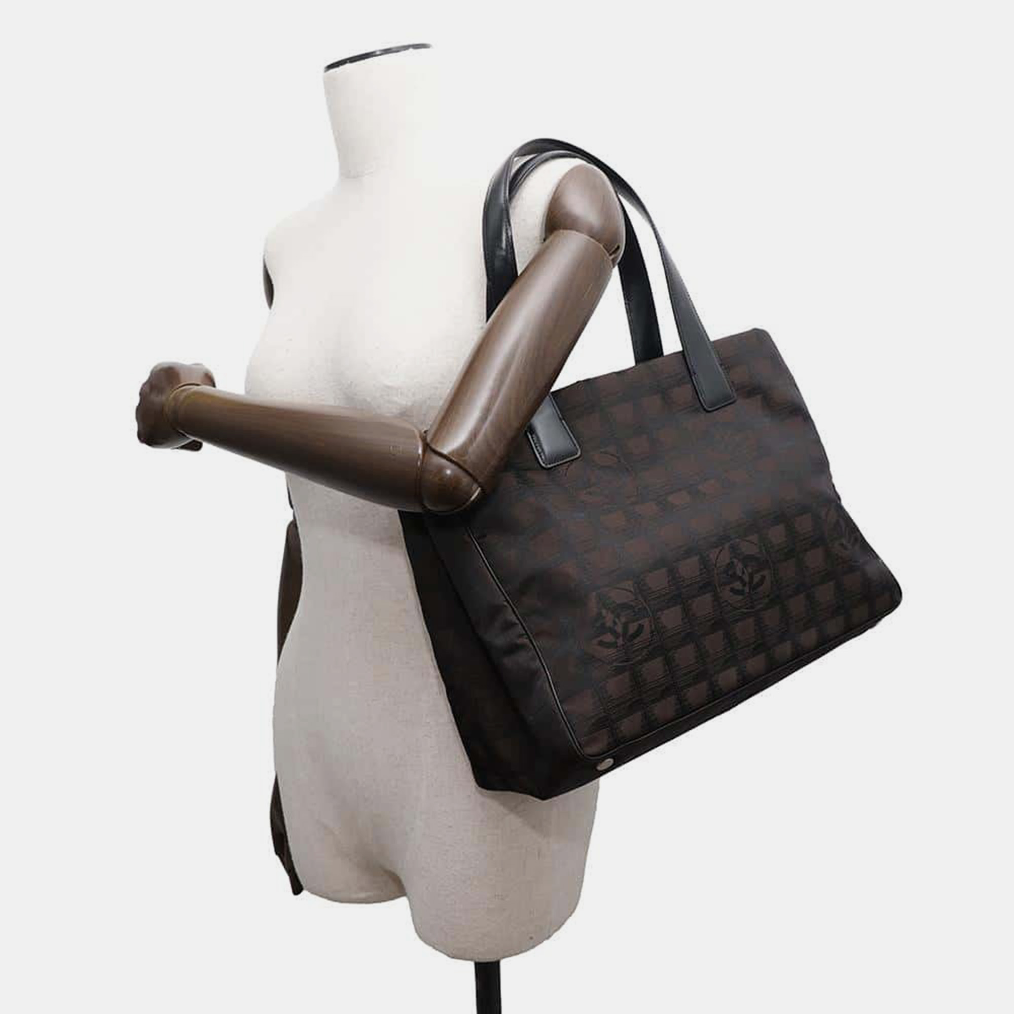 Chanel Brown/Black Nylon Leather New Travel Line Tote Bag 