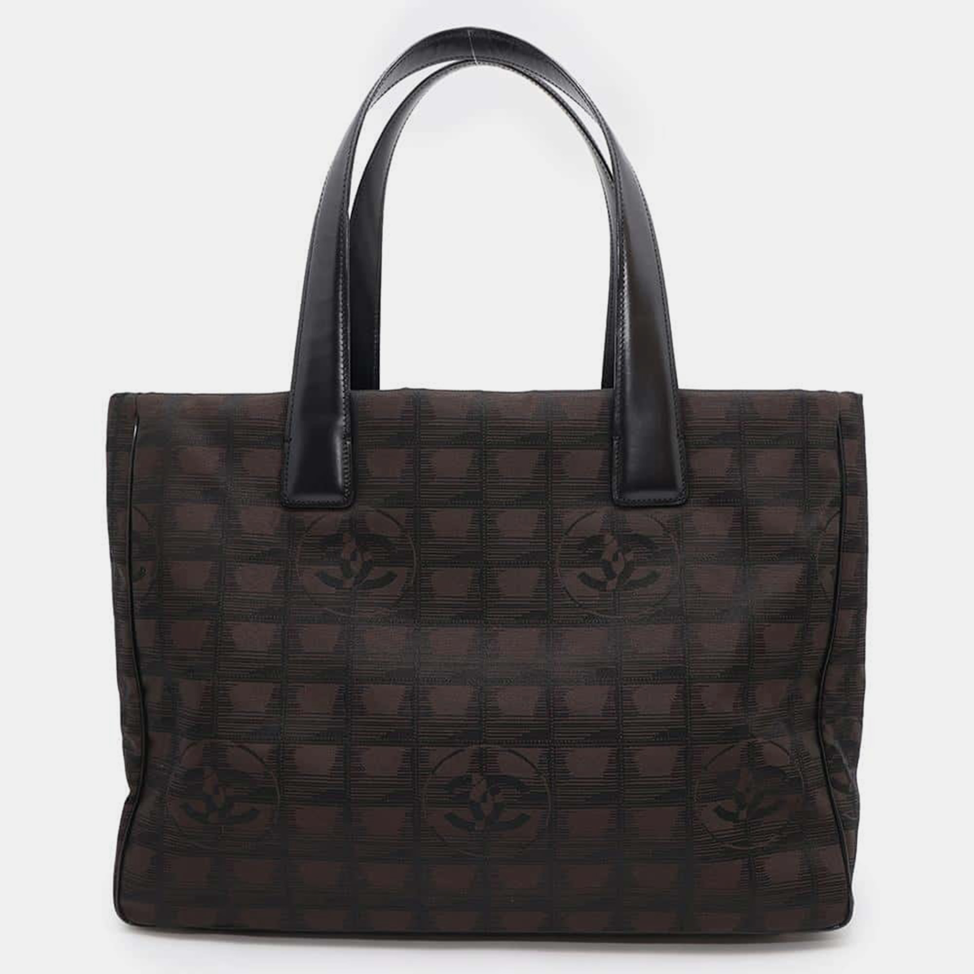 

Chanel Brown/Black Nylon Leather New Travel Line Tote Bag