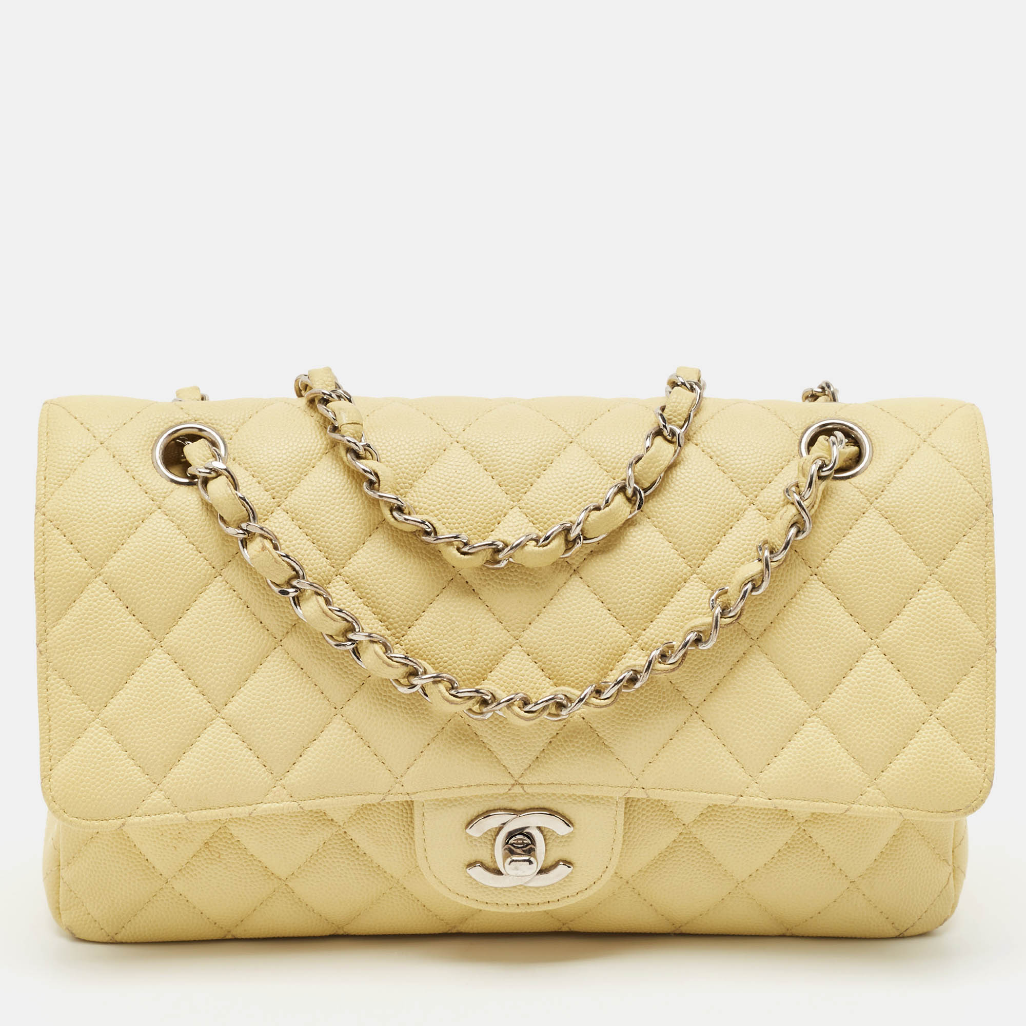 

Chanel Yellow Caviar Quilted Leather  Classic Double Flap Bag