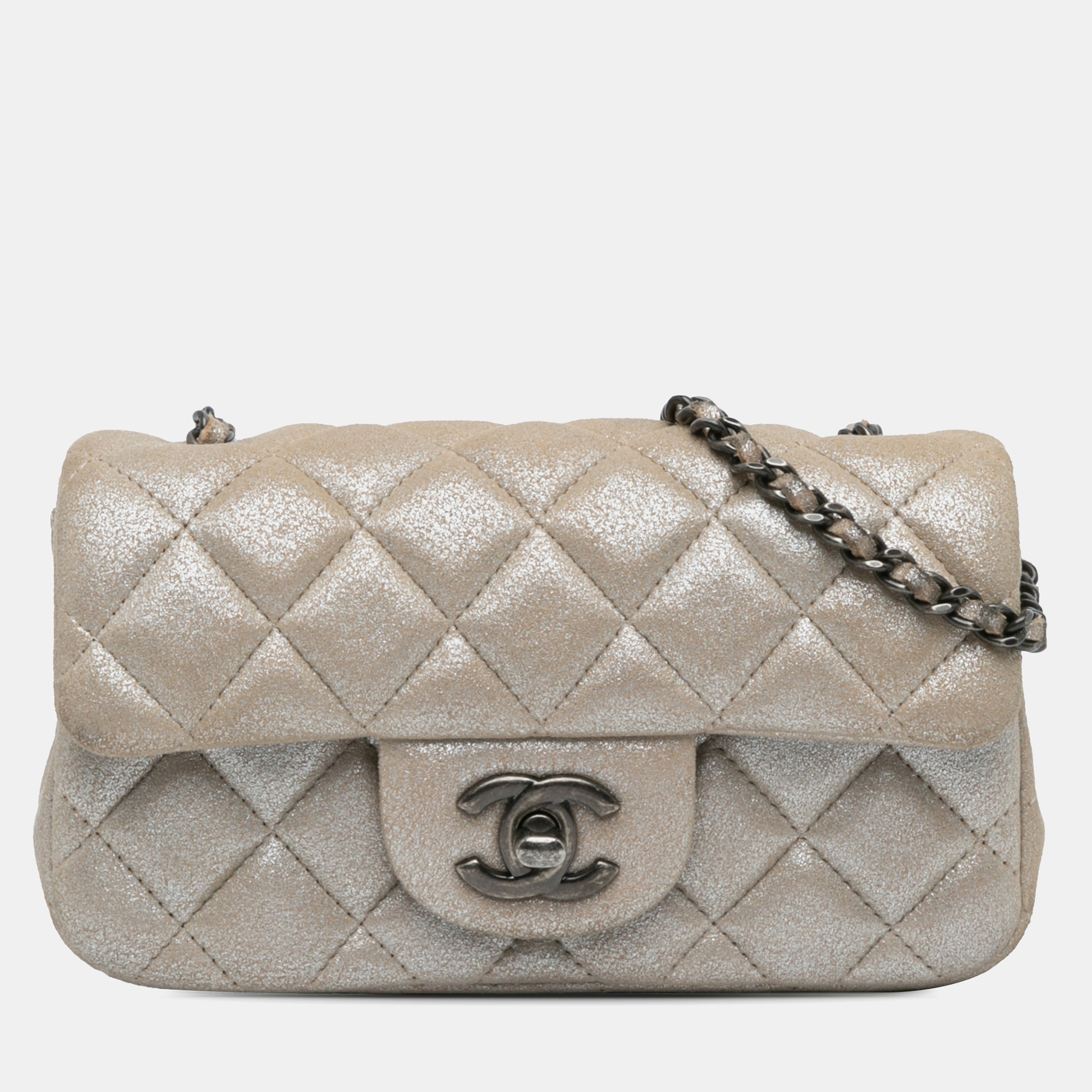 

Chanel Gold Extra Mini Rectangular Classic Metallic Calfskin Single Flap