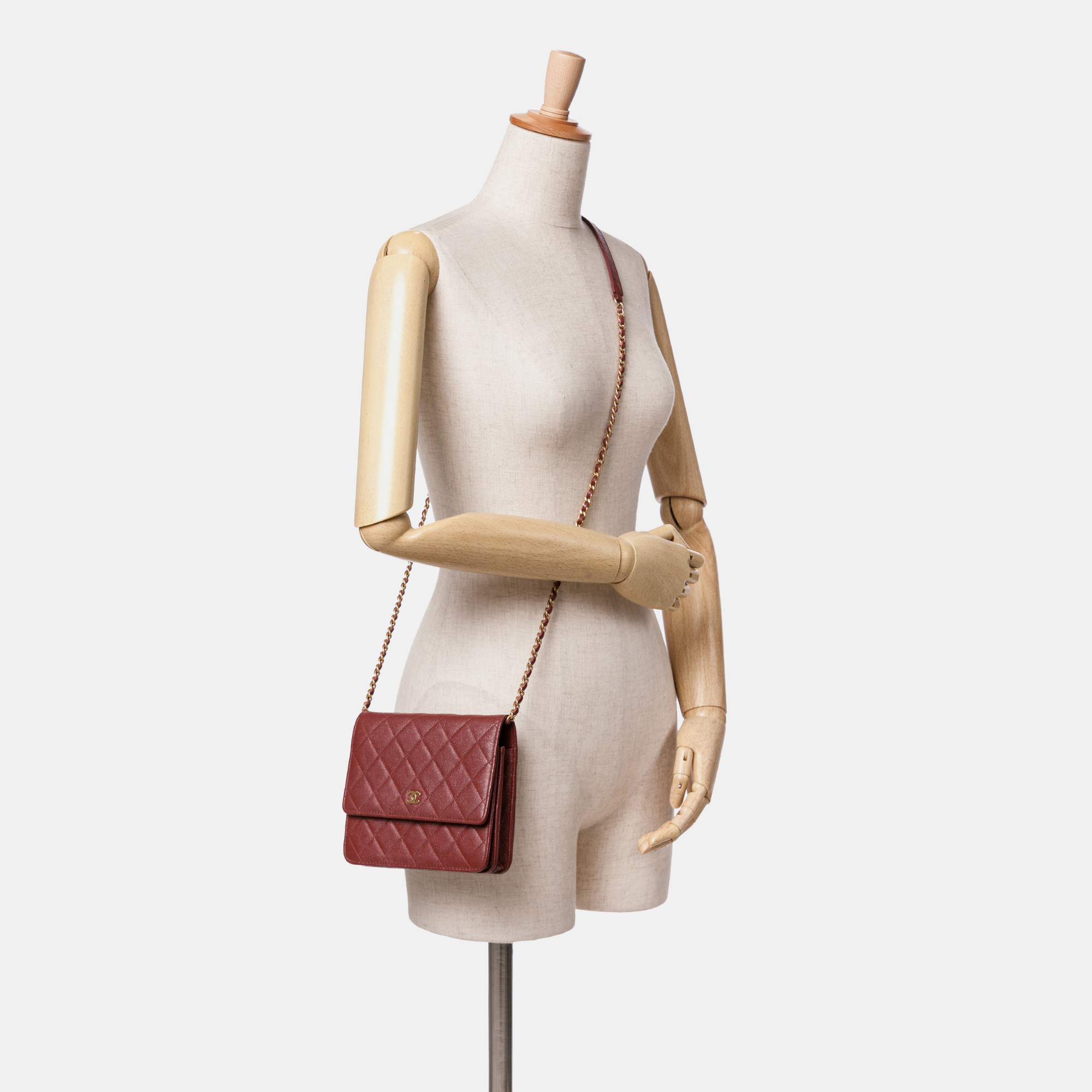 Chanel Red Quilted Caviar Square Wallet on Chain 
