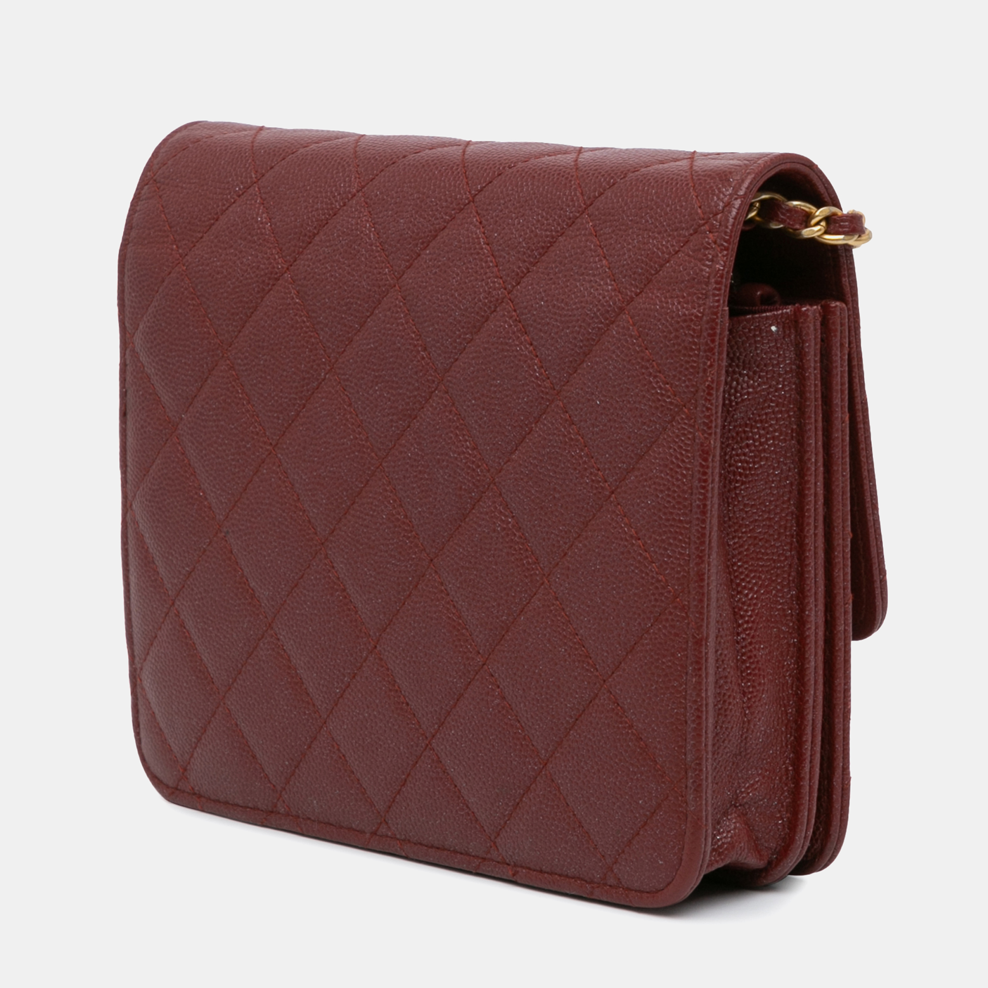 Chanel Red Quilted Caviar Square Wallet on Chain 
