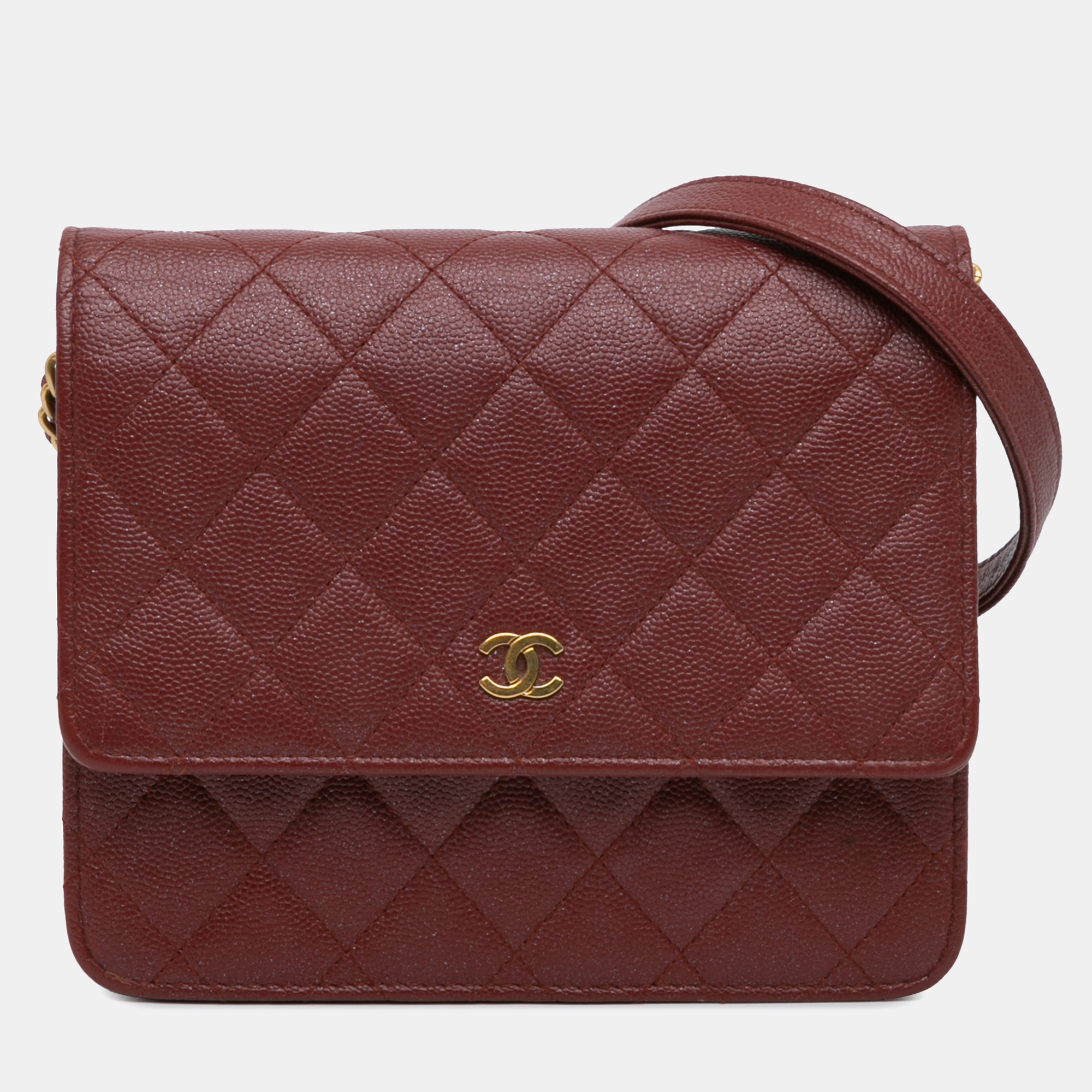 

Chanel Red Quilted Caviar Square Wallet on Chain