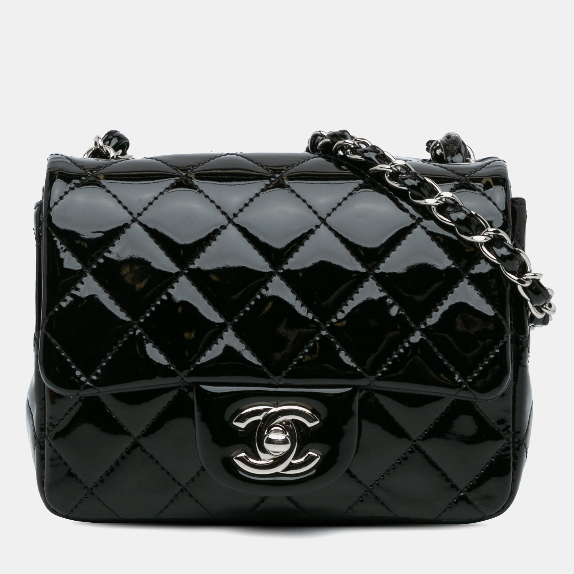 

Chanel Black Mini Square Classic Patent Single Flap