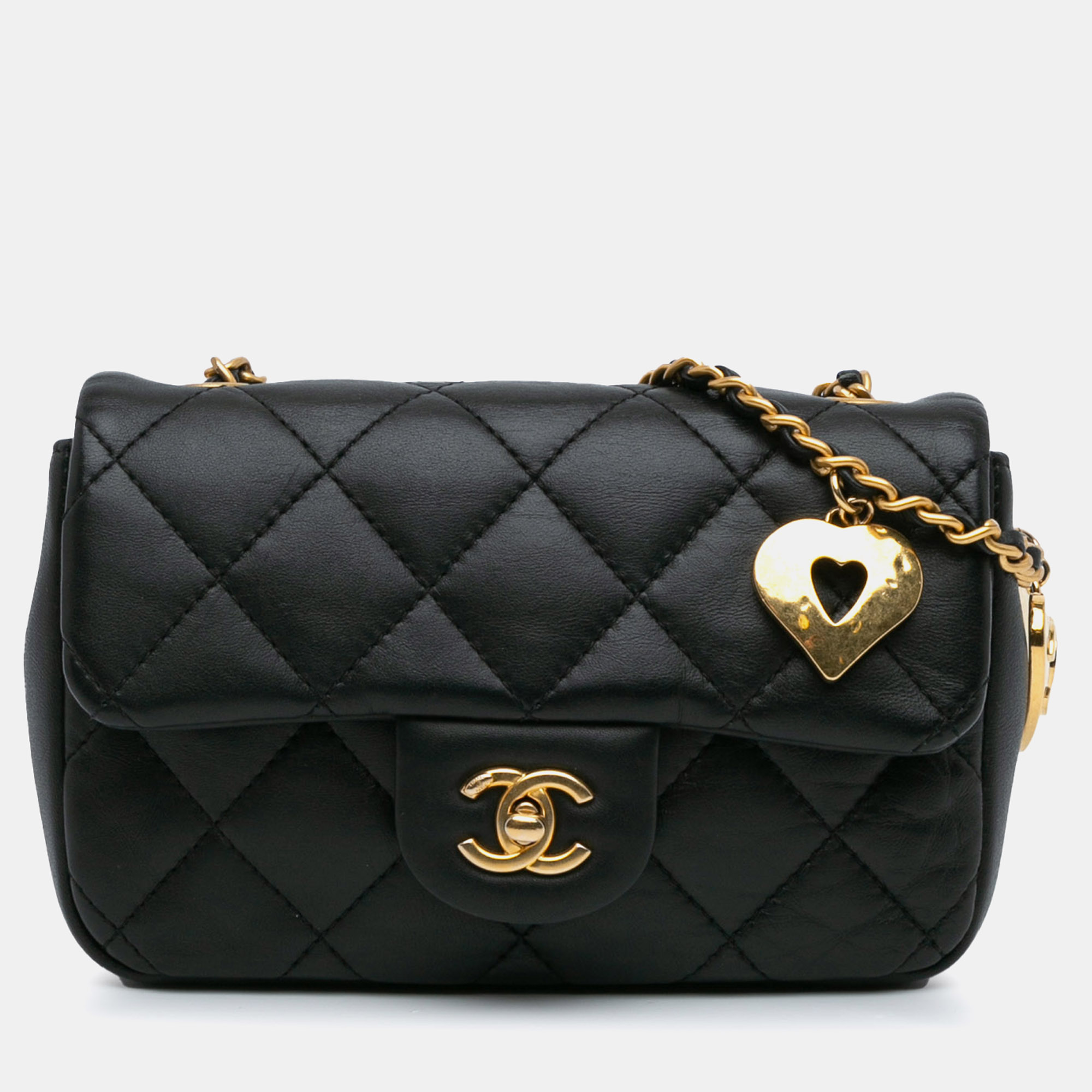 

Chanel Black Mini Rectangular Quilted Lambskin Heart Charms Flap