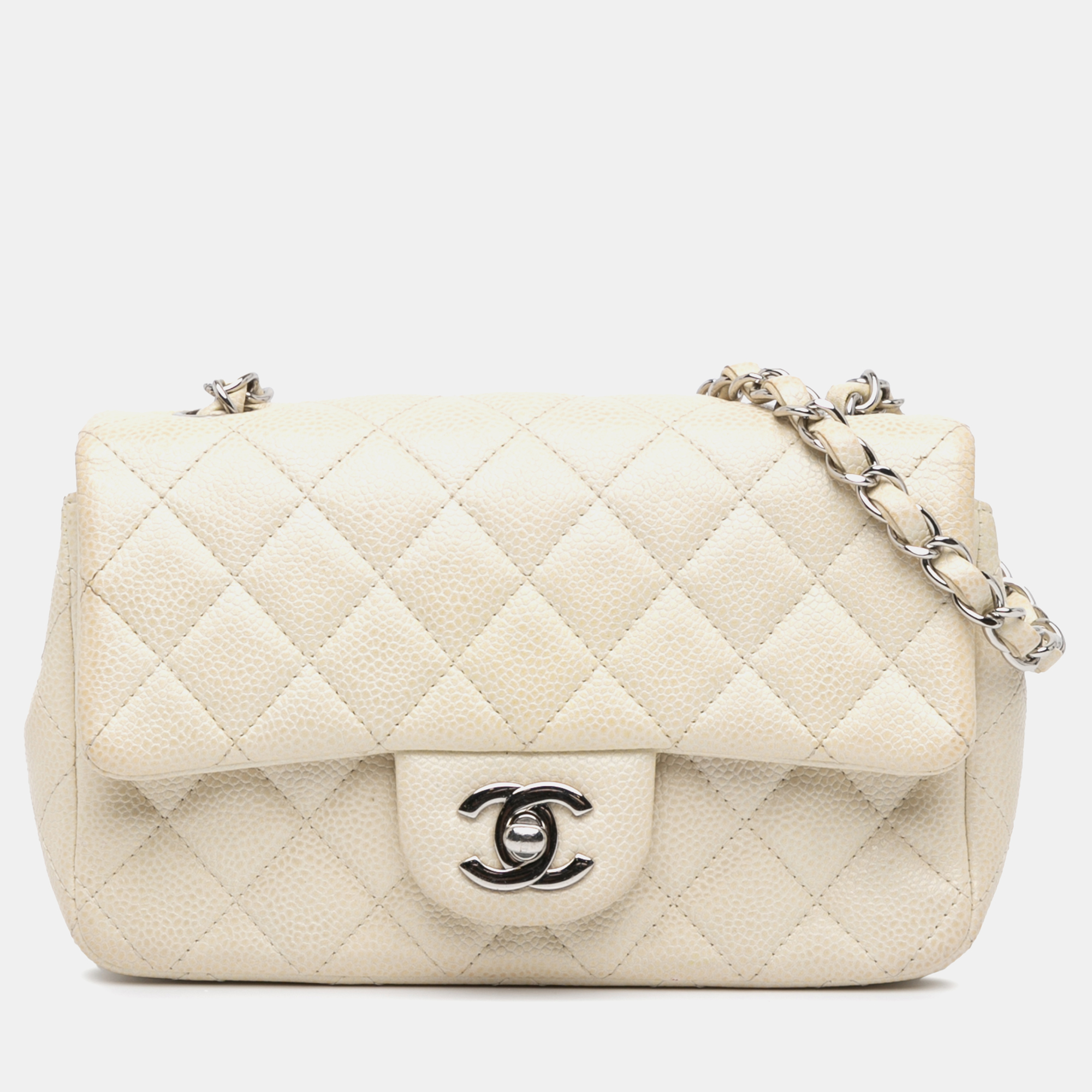 

Chanel Ivory Caviar Leather Mini Rectangular Classic Flap Bag, Cream