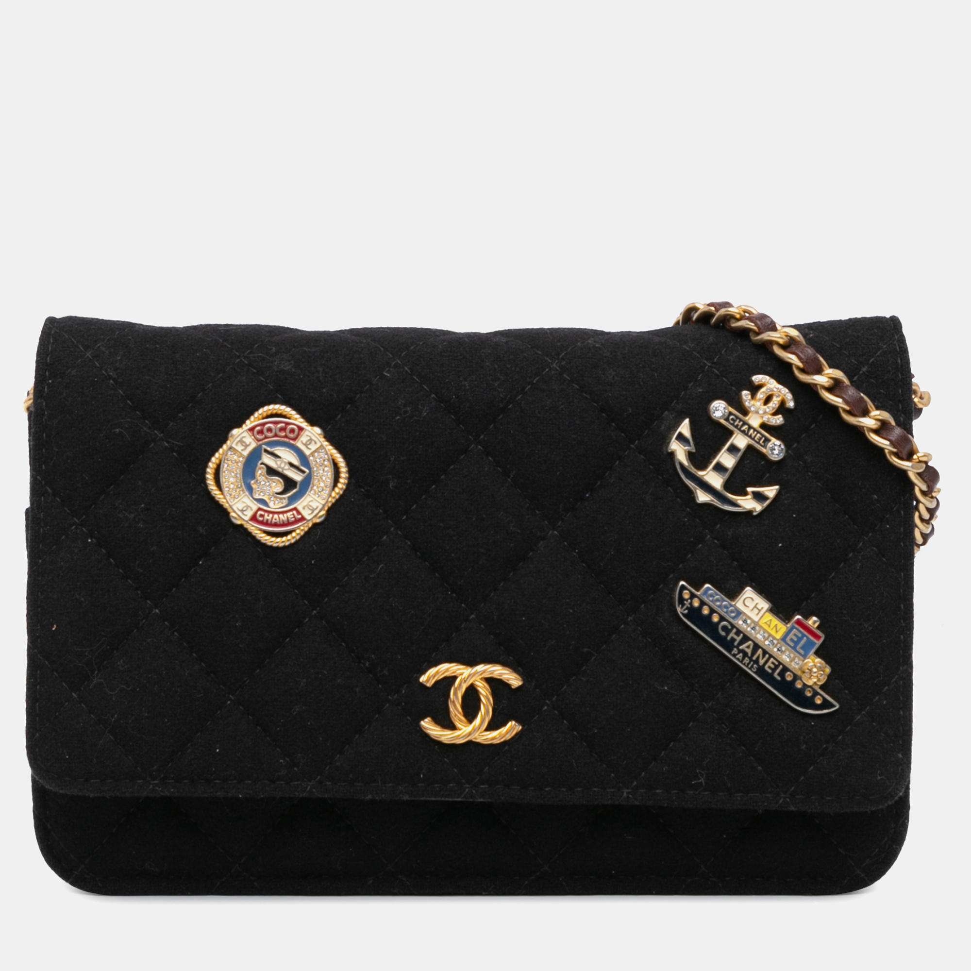 

Chanel Black Paris Hamburg Quilted Wool Charms Wallet On Chain