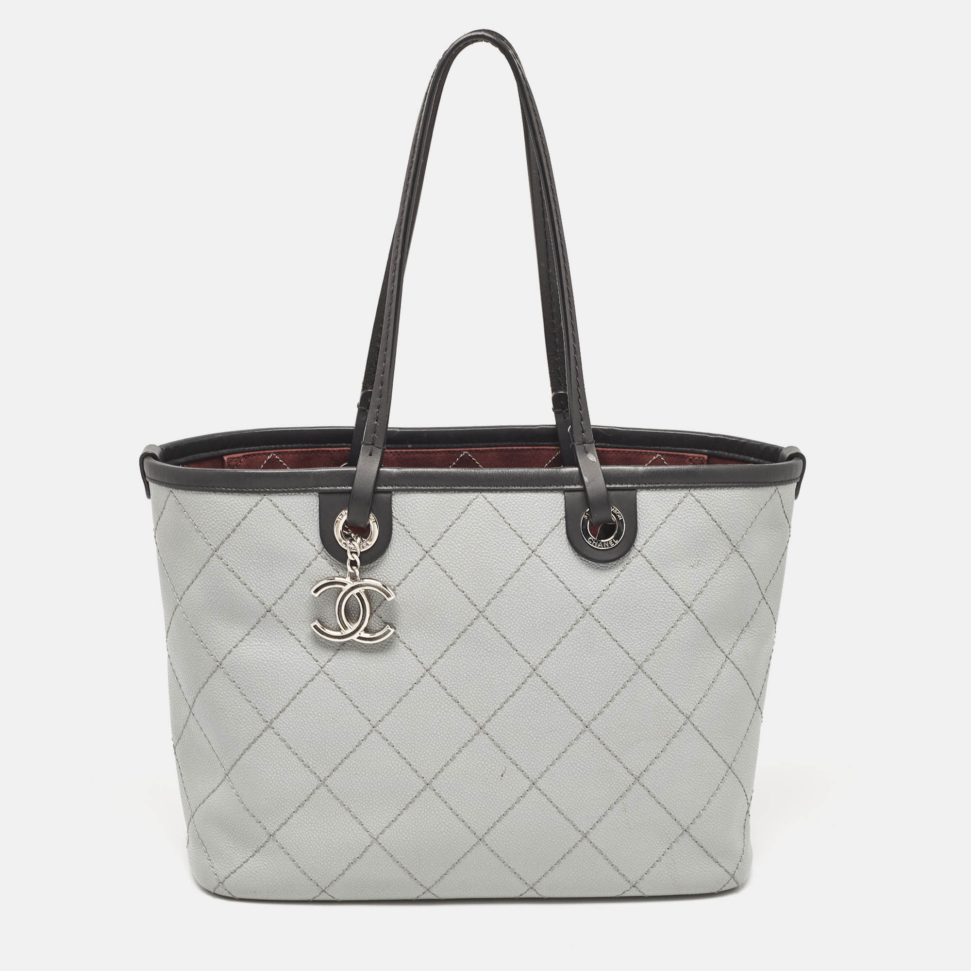 

Chanel Grey/Black Quilted Caviar Leather Fever Shopper Tote