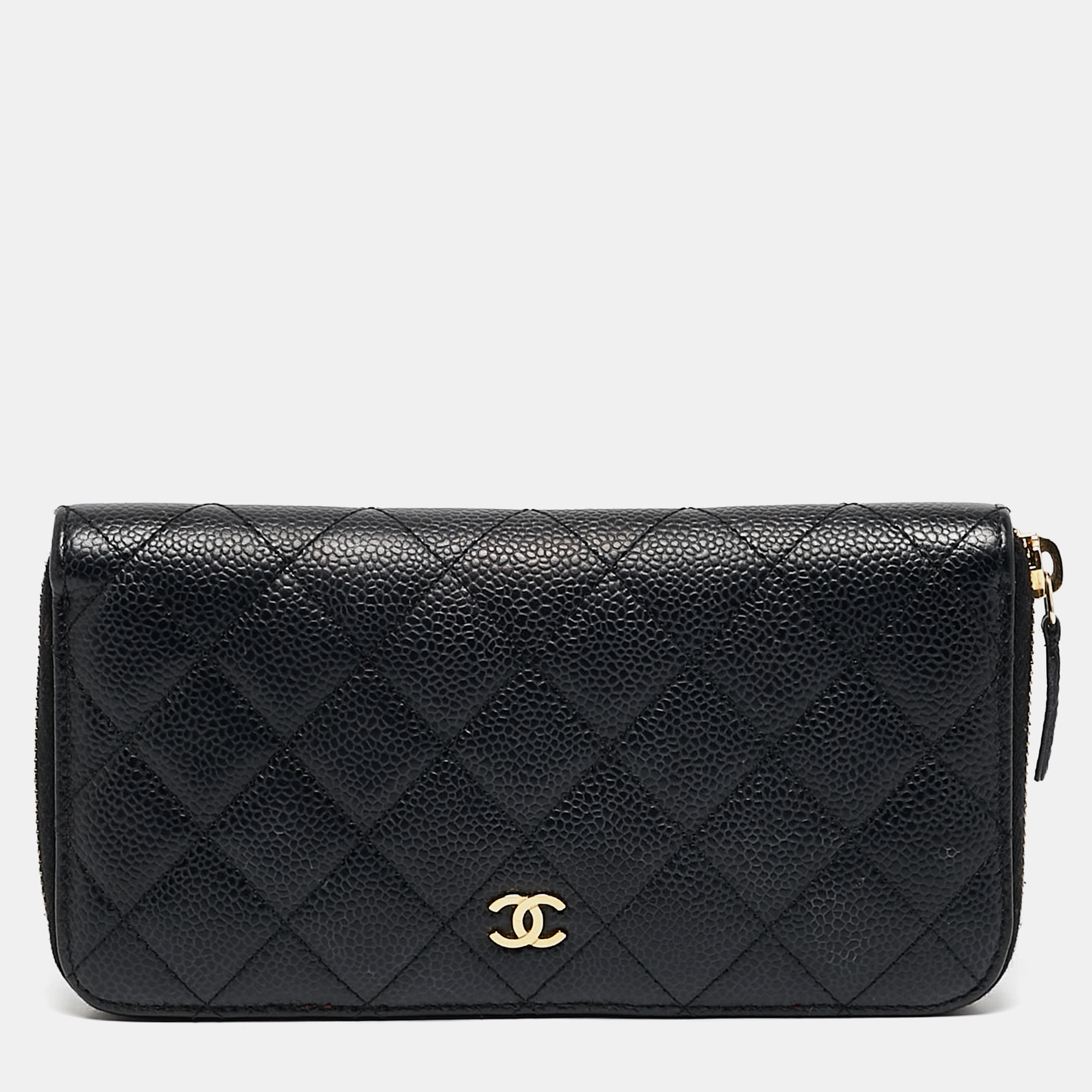 

Chanel Black Quilted Caviar Leather CC Zip Around Wallet