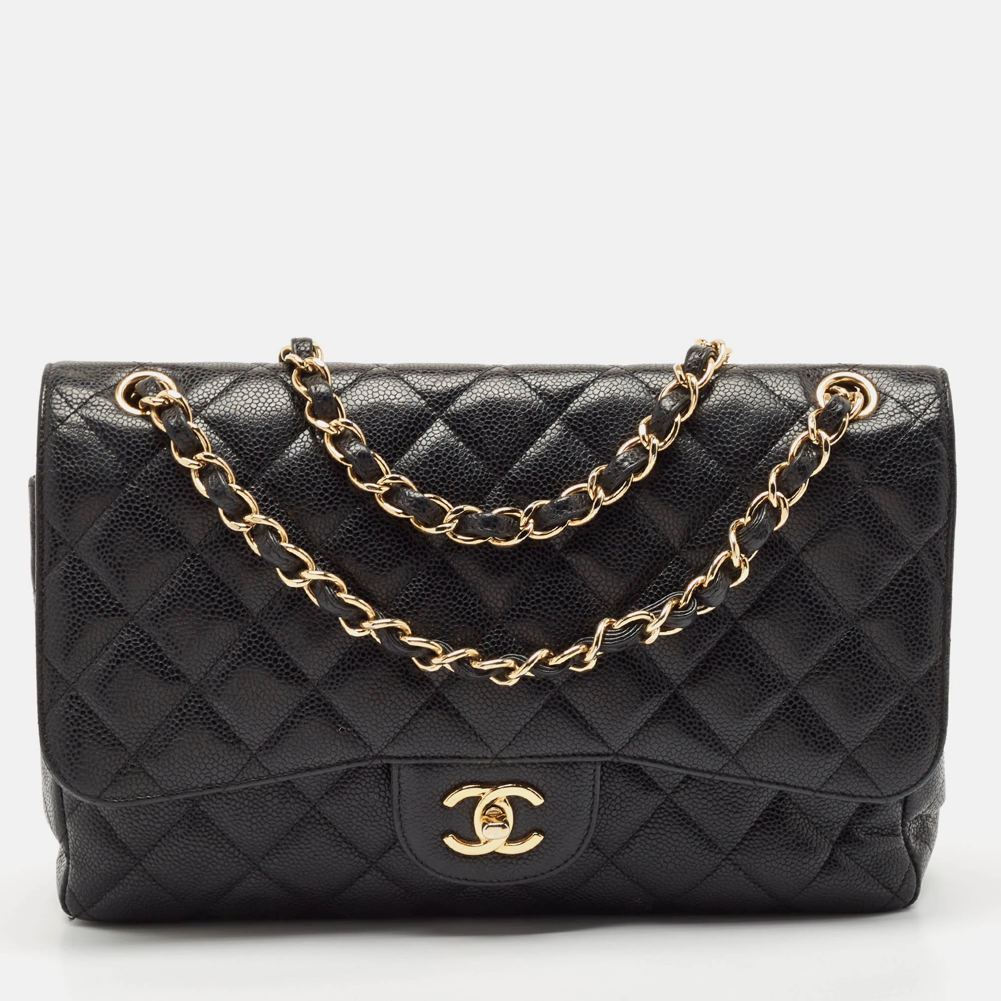 

Chanel Black Quilted Caviar Leather Jumbo Classic Double Flap Bag