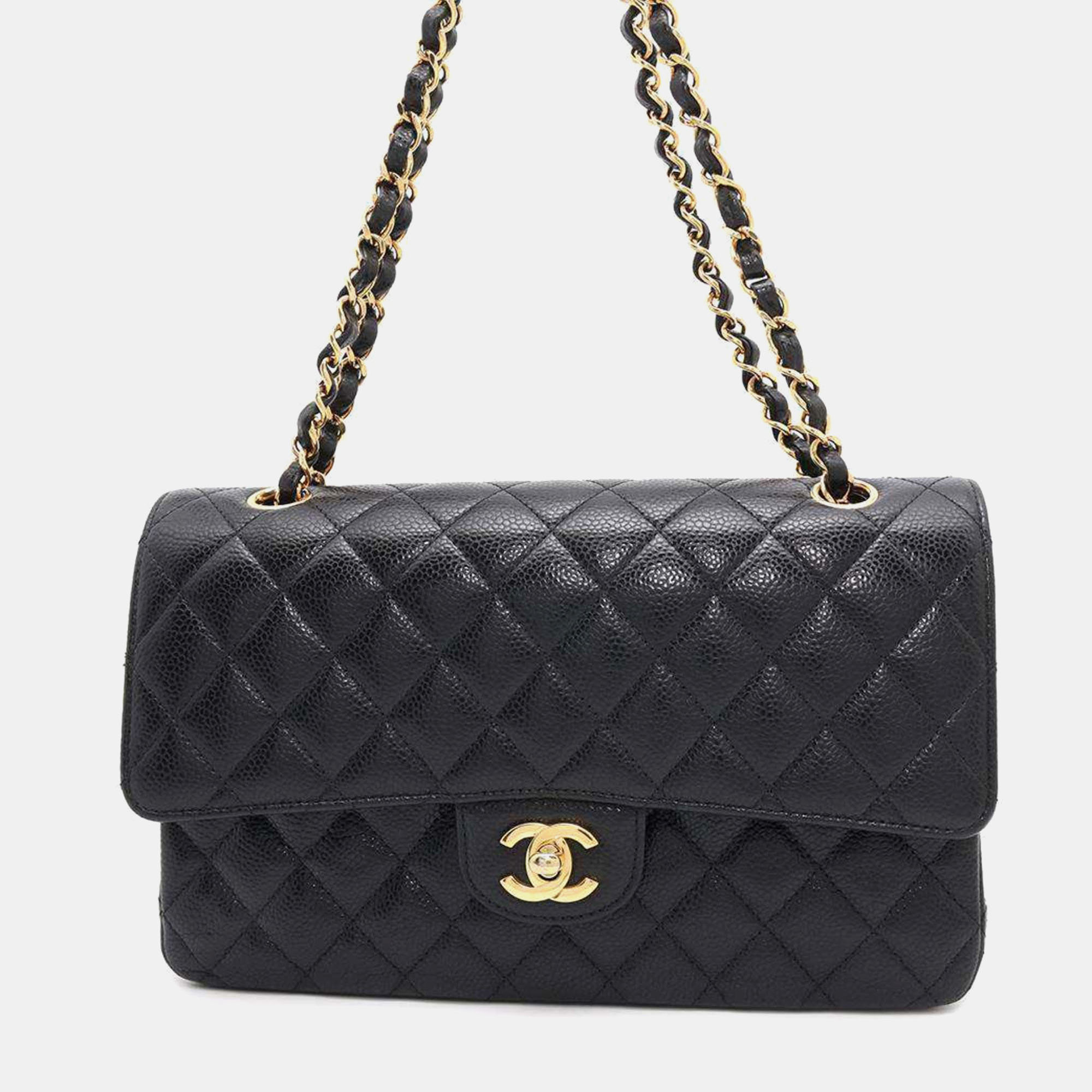 

Chanel Black Caviar Leather Classic Double Flap Shoulder Bag