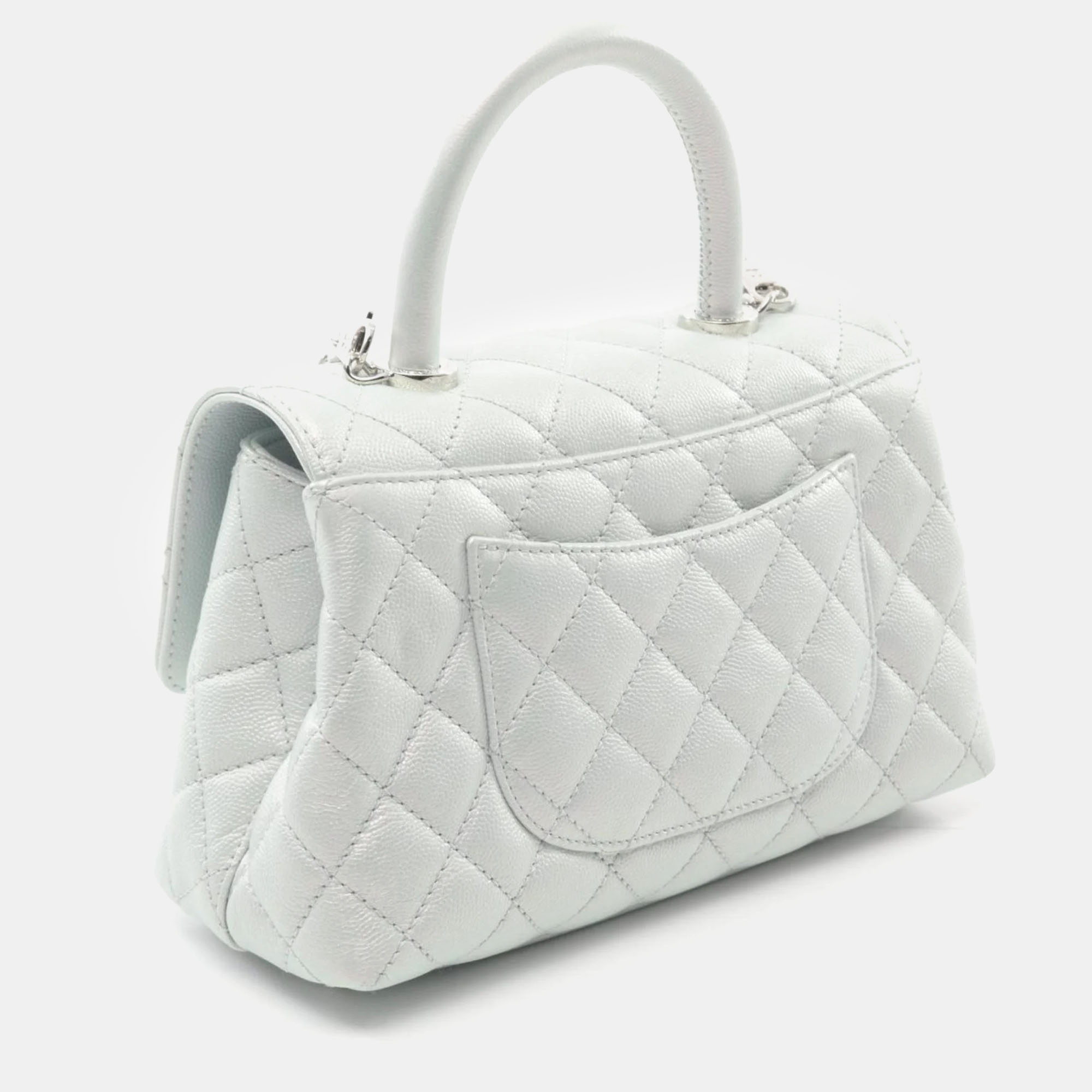 Chanel Blue Leather Coco Top Handle Bag 
