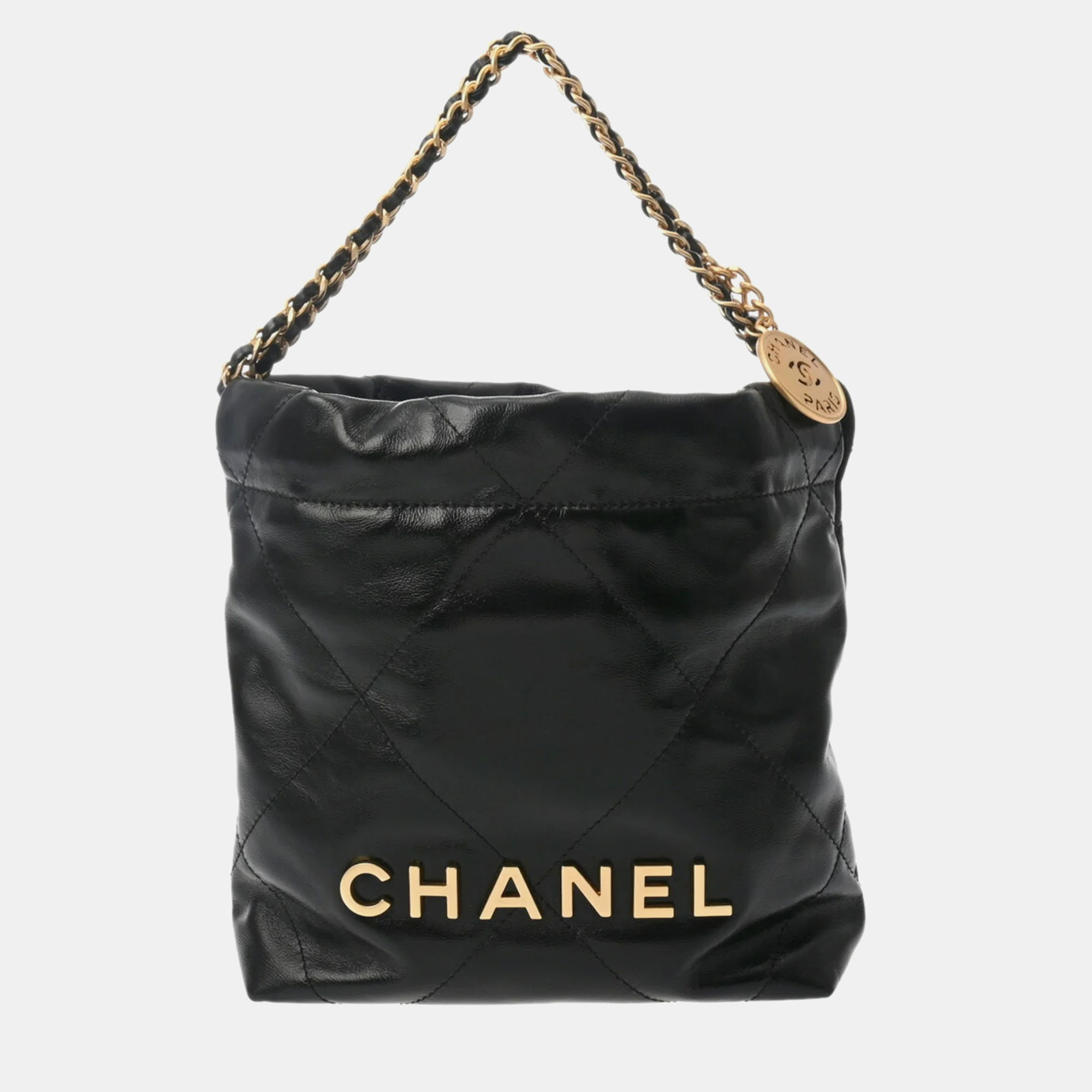 

Chanel Black Shiny Calfskin Leather 22 Handbag
