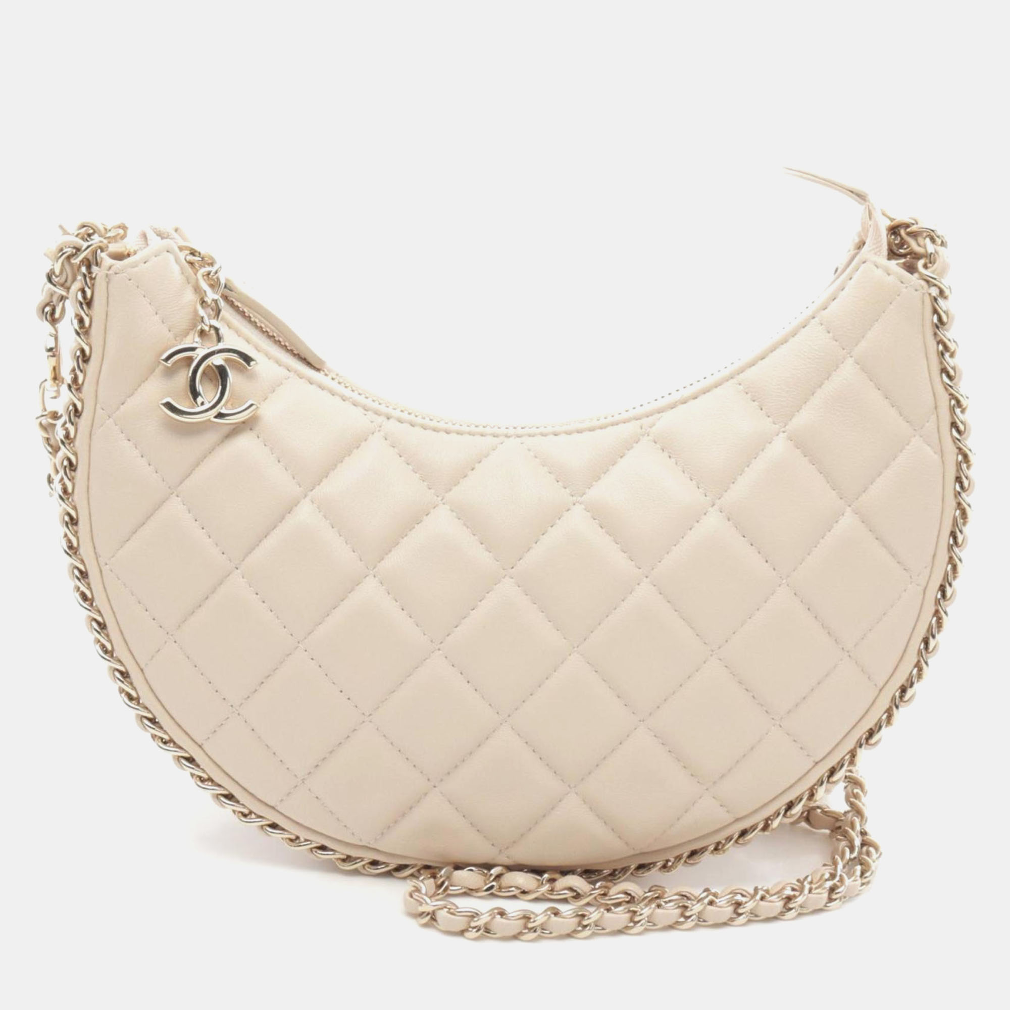 

Chanel Beige Lambskin Leather Small Hobo Shoulder Bag