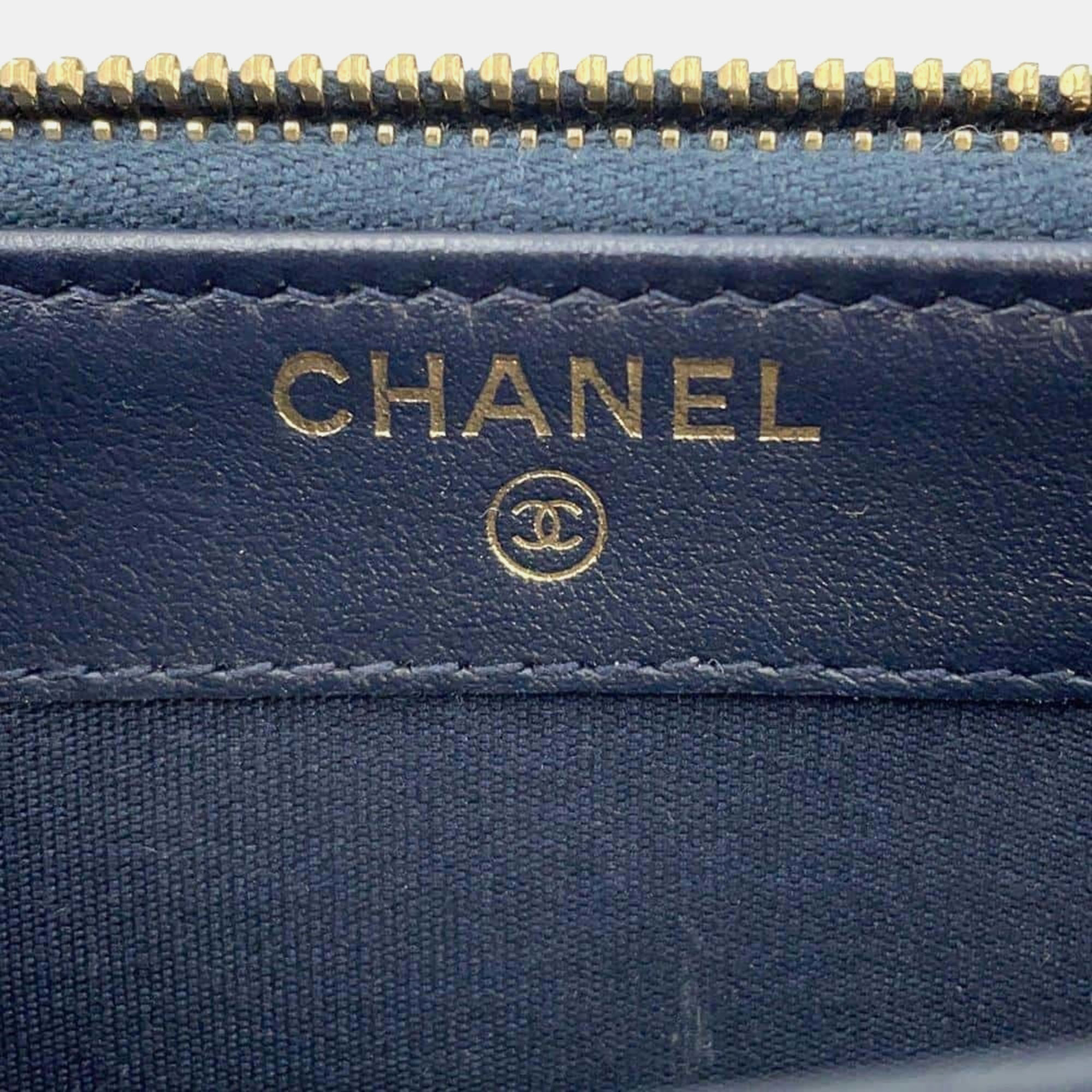 Chanel Navy Canvas Deauville Small Chain Wallet 