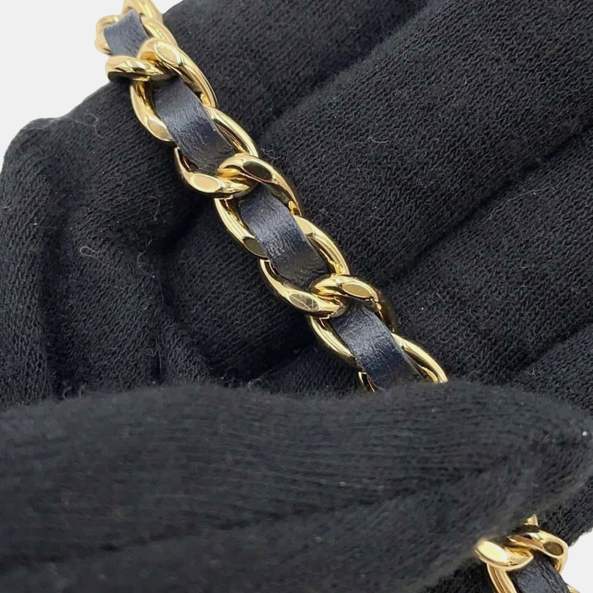 Chanel Navy Canvas Deauville Small Chain Wallet 