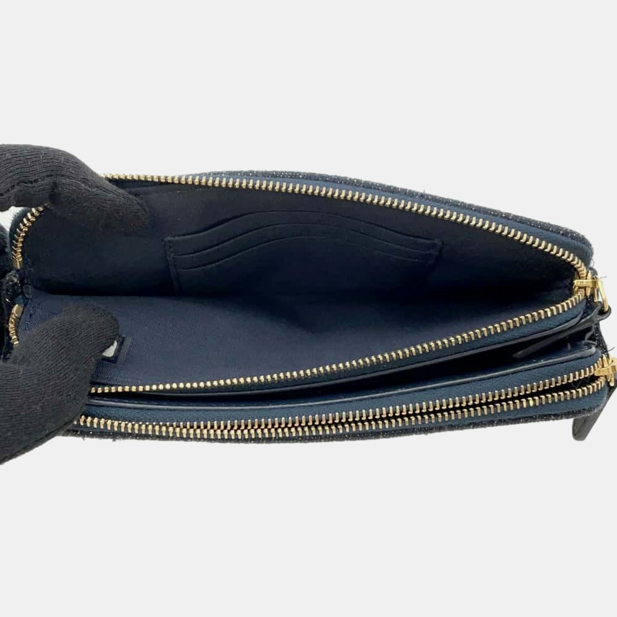 Chanel Navy Canvas Deauville Small Chain Wallet 
