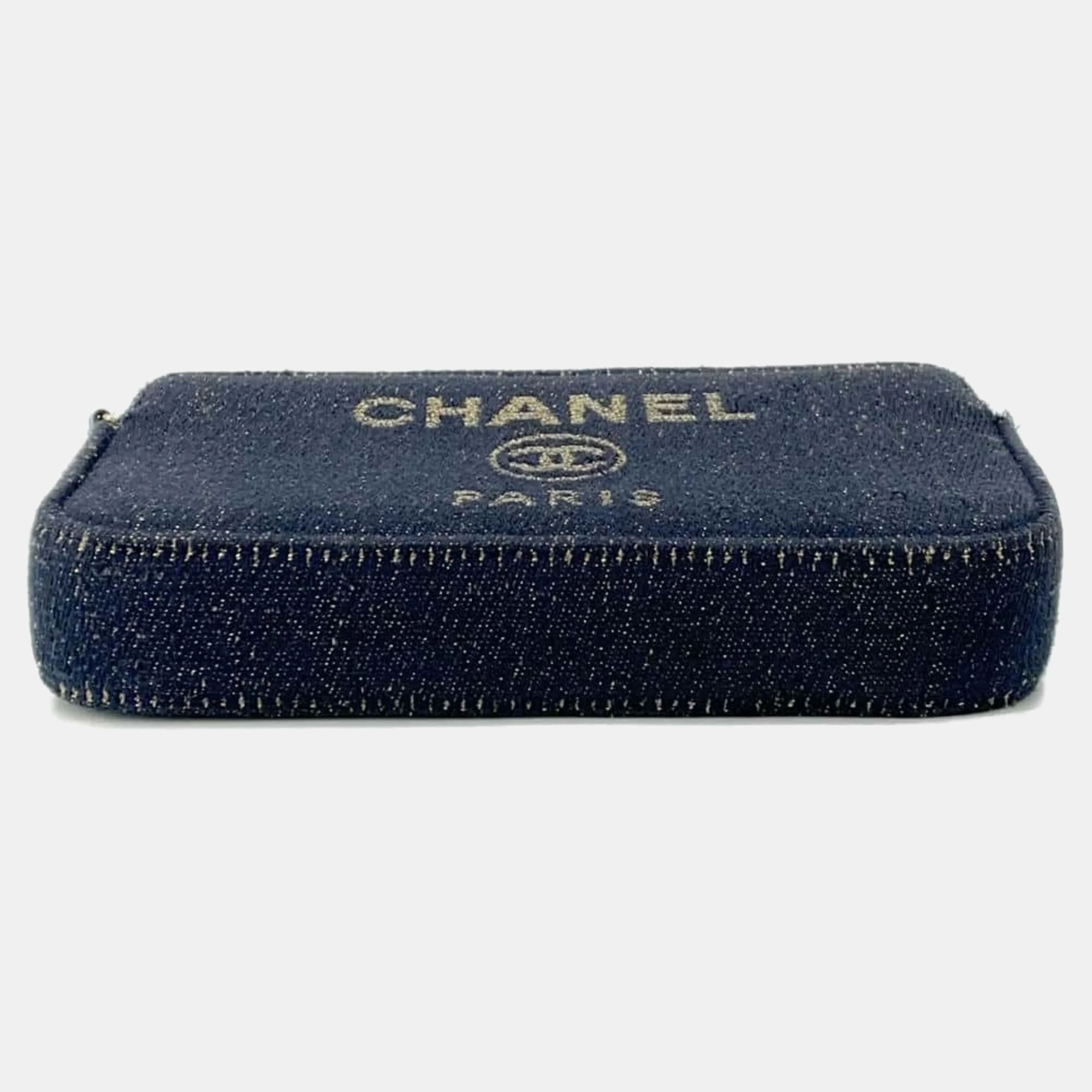 Chanel Navy Canvas Deauville Small Chain Wallet 