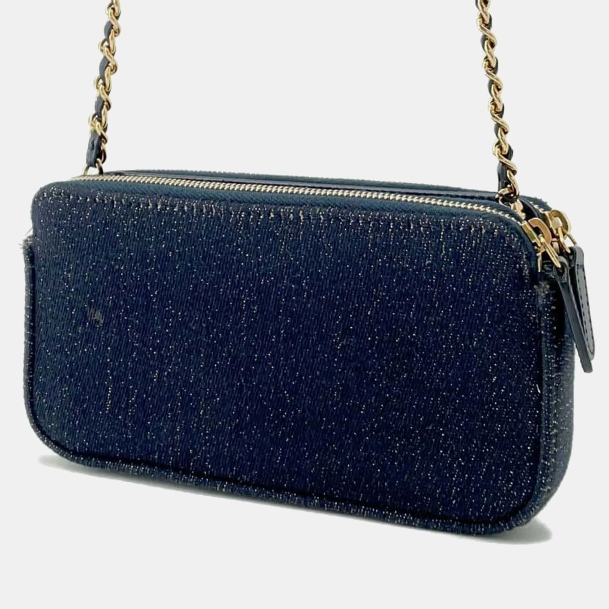 Chanel Navy Canvas Deauville Small Chain Wallet 