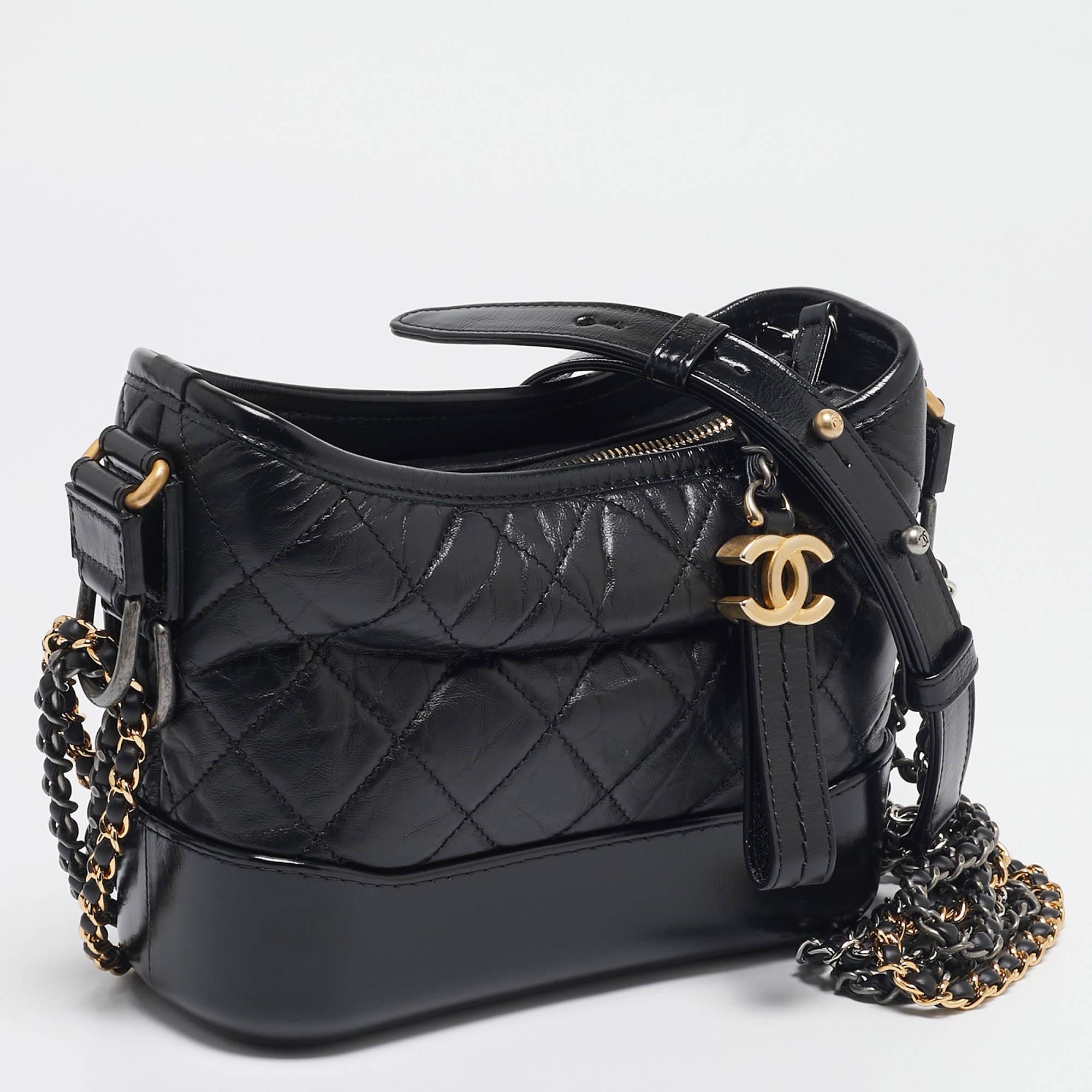 Chanel Black Quilted Aged Leather Small Gabrielle Bag 