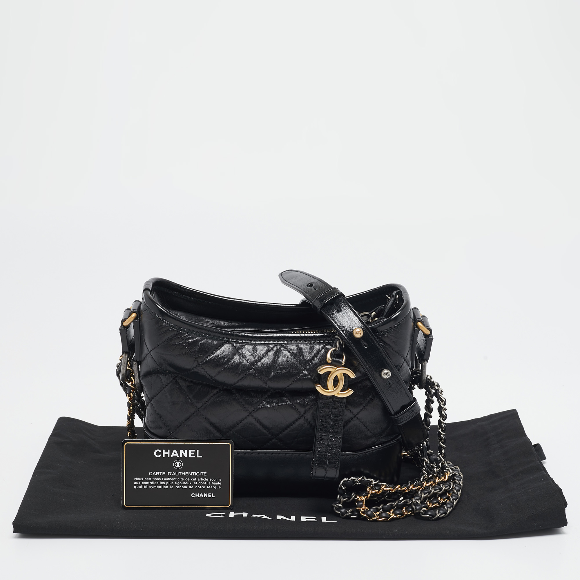 Chanel Black Quilted Aged Leather Small Gabrielle Bag 